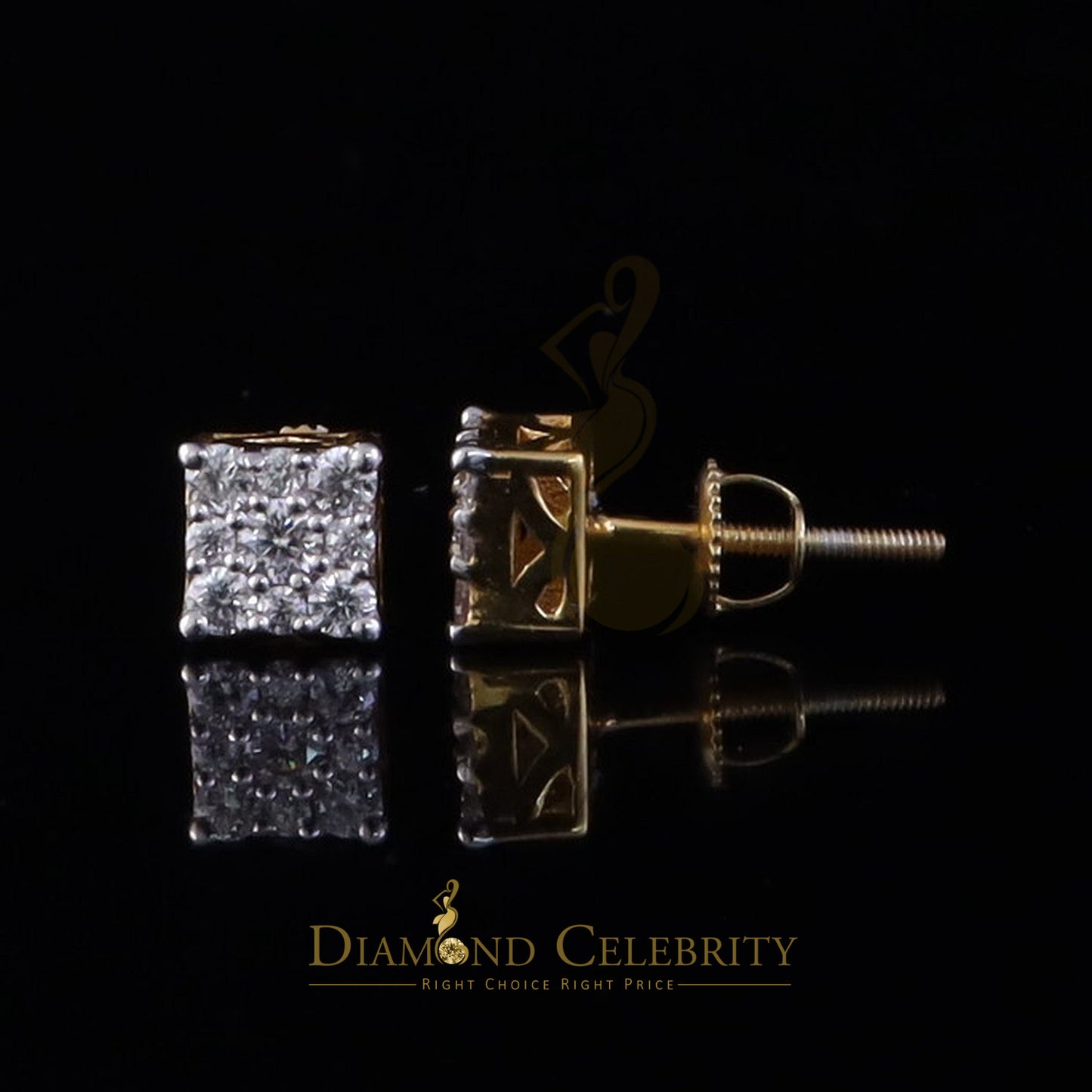 DiamondCelebritees New Women's/Men's 925 Silver Yellow 1.00ct VVS D Moissanite Square Stud Earrings