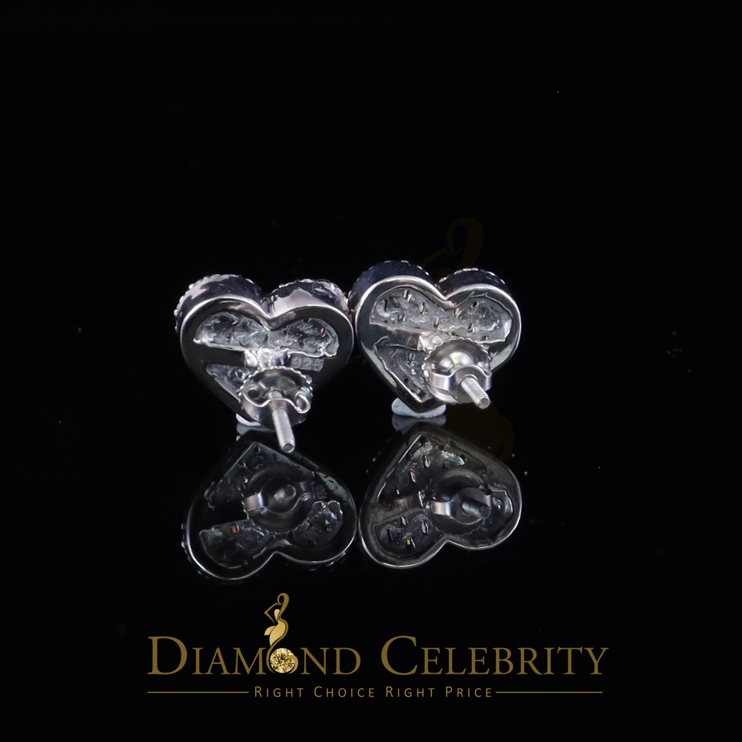Diamondcelebritees 925 White Silver 1.00ct VVS 'D' Moissanite Heart Stud Earring Men's/Womens