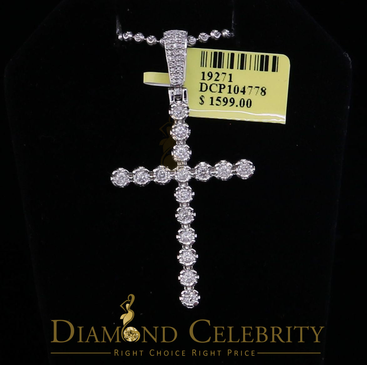 DiamondCelebritees Real 0.66ct Diamond Sterling Silver CROSS Charm Necklace Fashion Pendant White