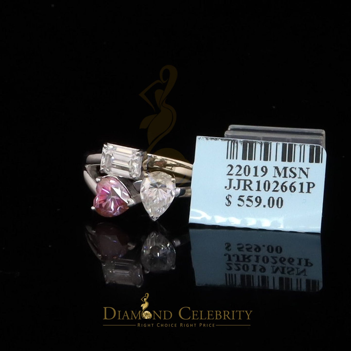DiamondCelebritees 2.50CT Women's925 Silver VVS D Pink&White Moissanite Toi Moi RingSZ 7