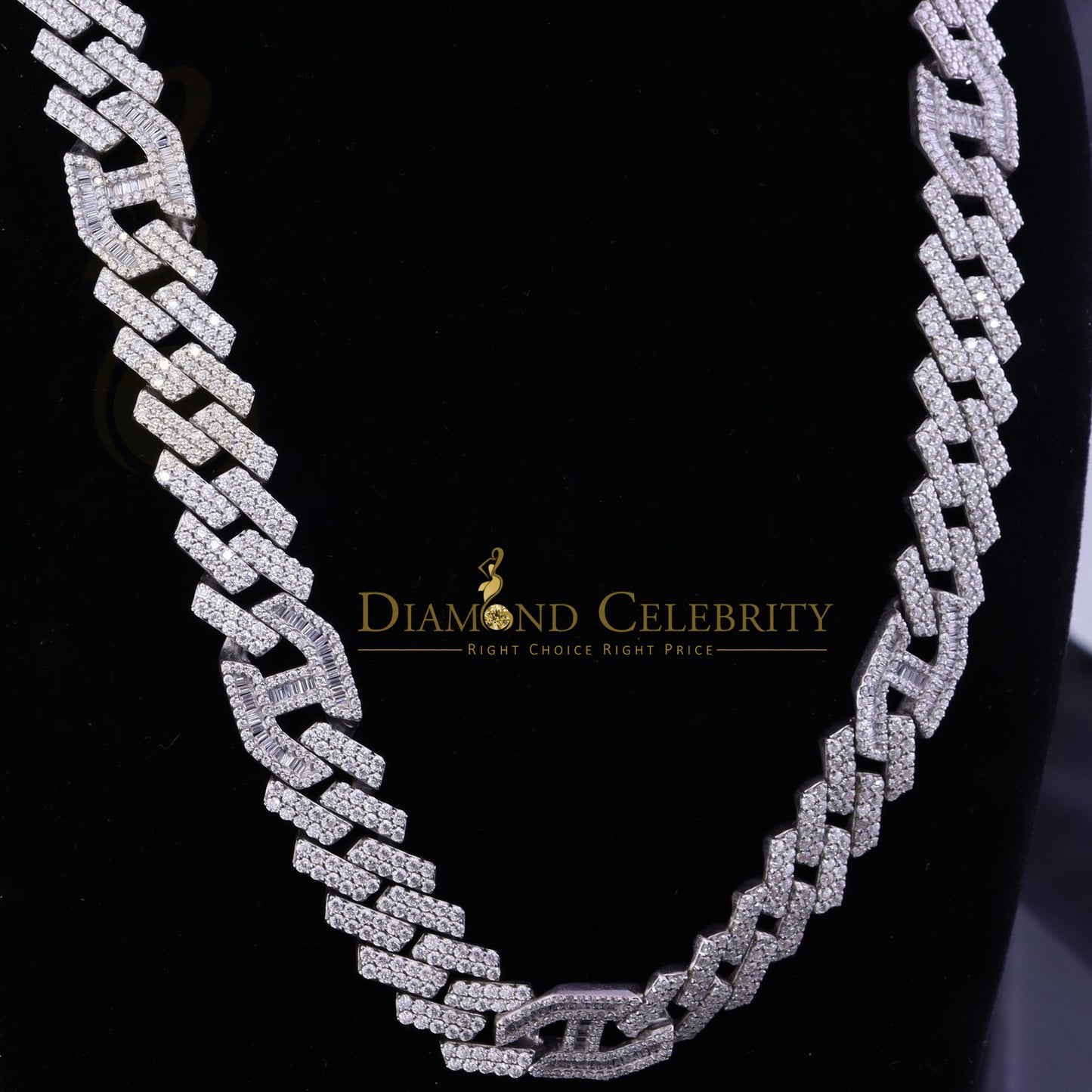 DiamondCelebritees 925 Silver 35ct Moissanite White Men's Cuban Necklace SZ 20inch & 14mm Width