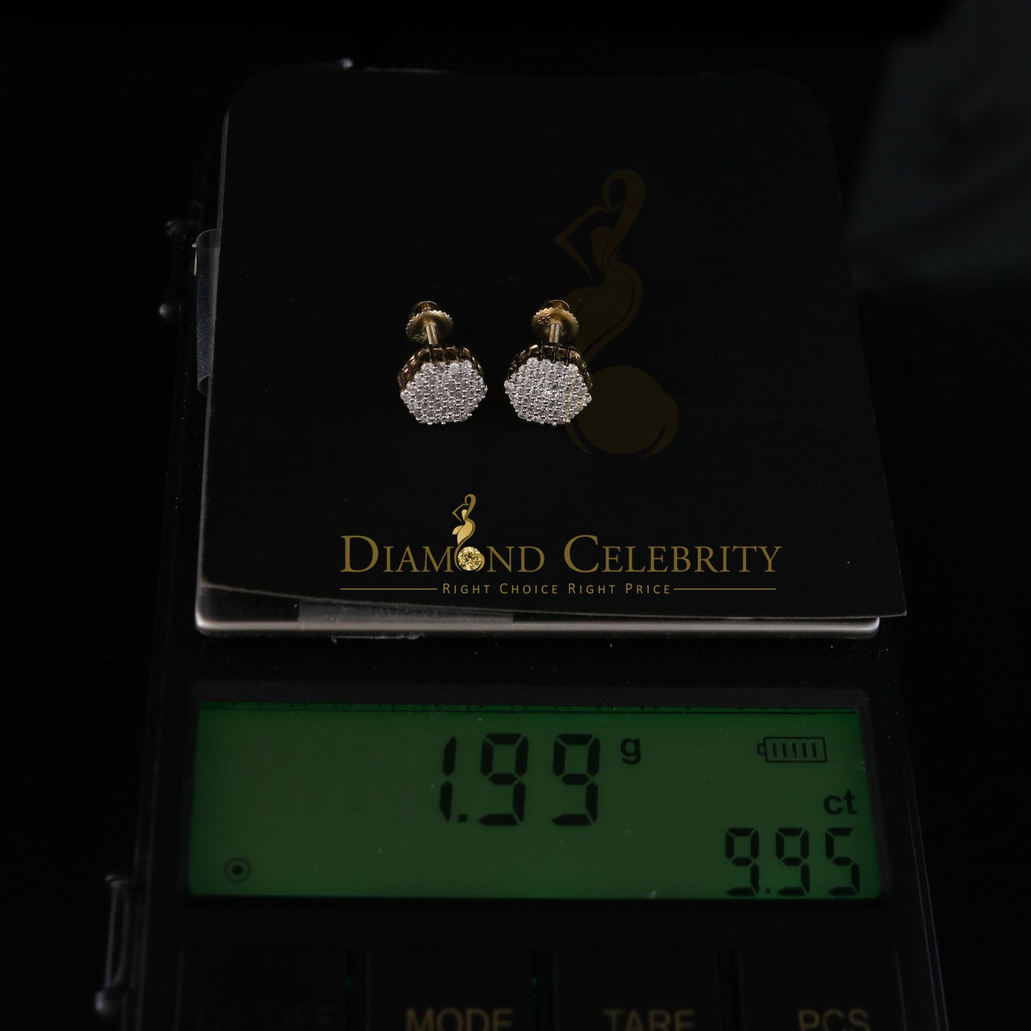 DiamondCelebritees 925 Yellow Silver Hip Hop 0.74ct Cubic Zirconia Women's & Men's Hexagon Earrings