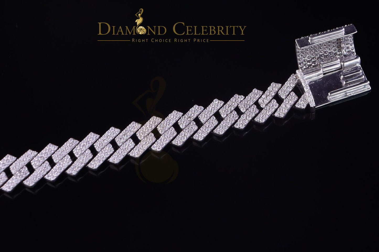Diamondcelebritees 925 Silver 12.00ct Cubic Zirconia White Cuban Bracelet SZ 8.5inch & 12mm Width