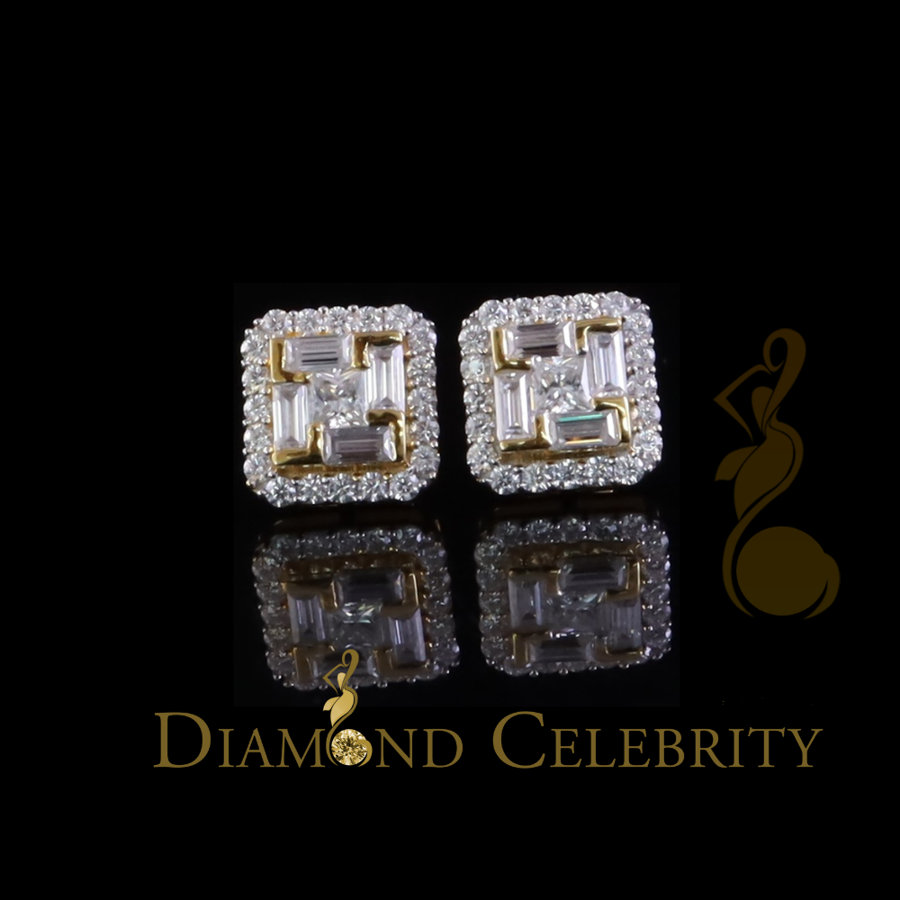 DiamondCelebritees New Men's Yellow Square Stud 925 Silver 1.66ct VVS 'D' Moissanite Womens Earring