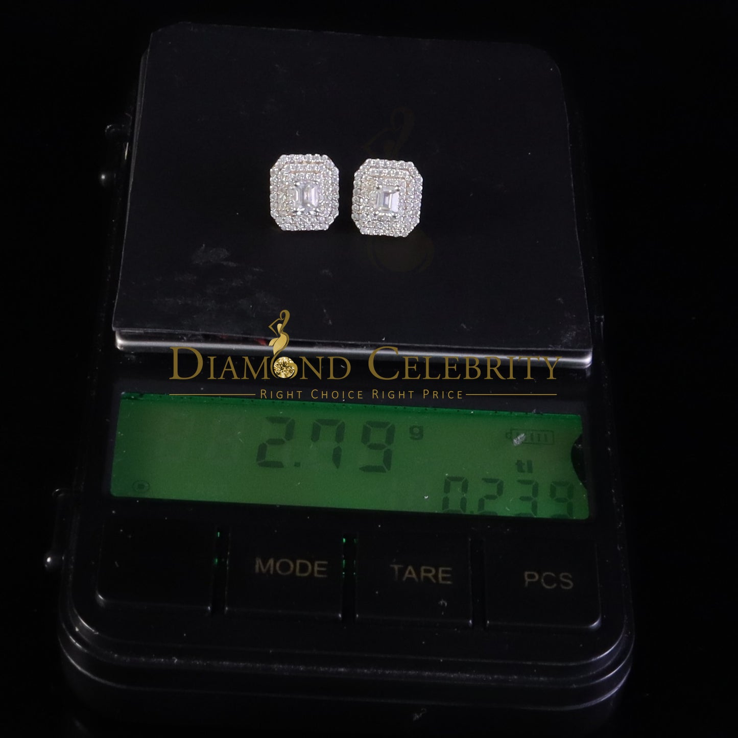 DiamondCelebritees Octagonal Emerald Cut 1.10ct VVS D Moissanite Unisex 925 Yellow Silver Earrings