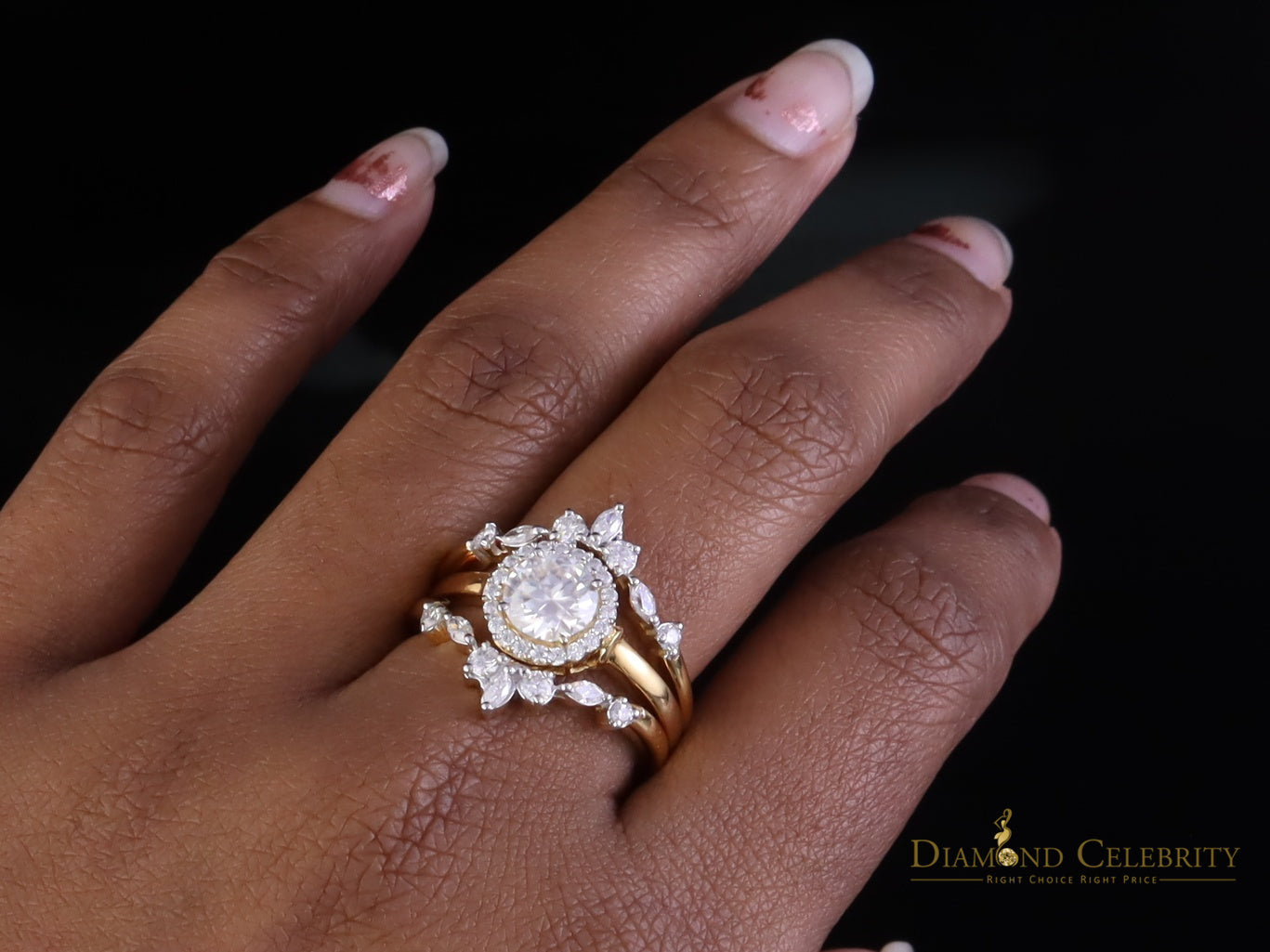 DiamondCelebritees 1.66ct Moissanite Solitaire Enhancer 925 Silver Yellow Guard WrapInsert Ring Sz7