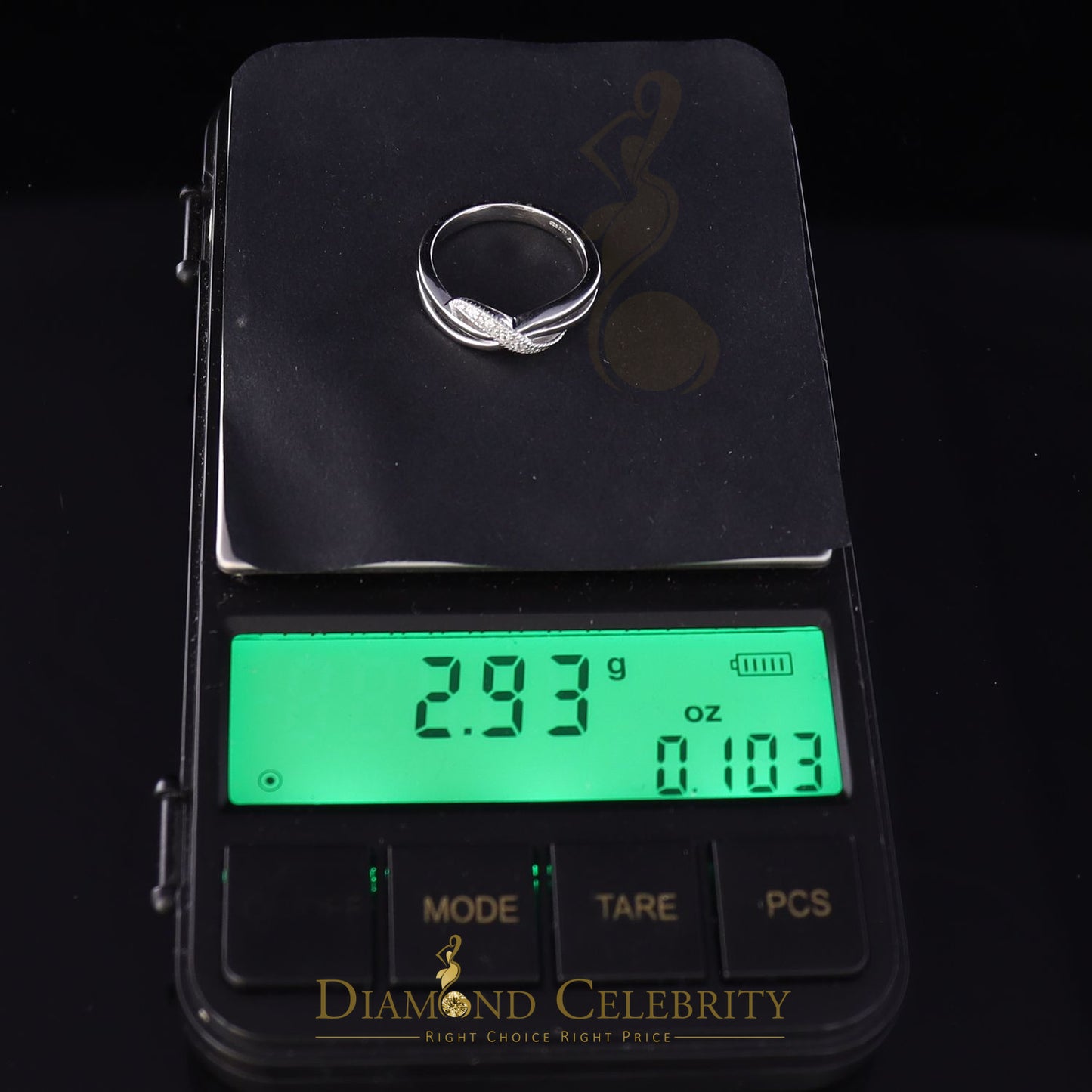 DiamondCelebritees 925 Silver White Cubic Zirconia 0.10ct Band Round Engangement Womens Ring Size 6