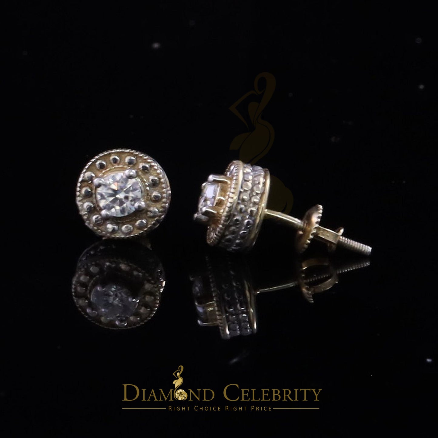 DiamondCelebritees Men's/Womens 925 Silver Yellow 0.50ct VVS 'D' Moissanite Round Stud Earrings