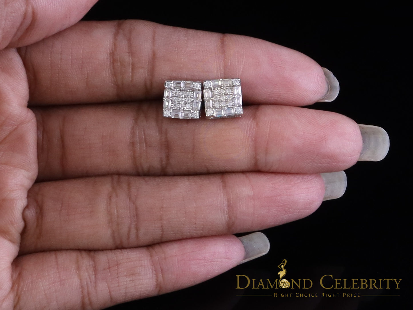 Diamondcelebritees 925 White Silver 1.00ct VVS 'D' Moissanite Square Stud Earring Men's/Womens