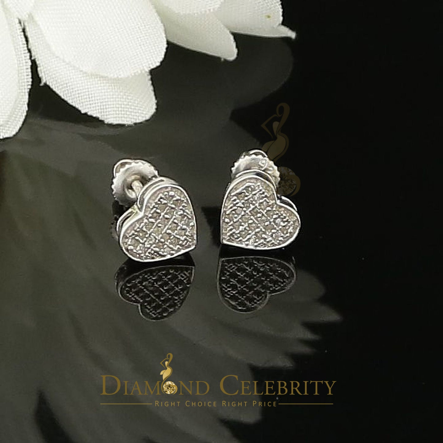 DiamondCelebritees 925 Sterling Silver 0.10ct Diamond Heart Earrings For Women White Stud For Men