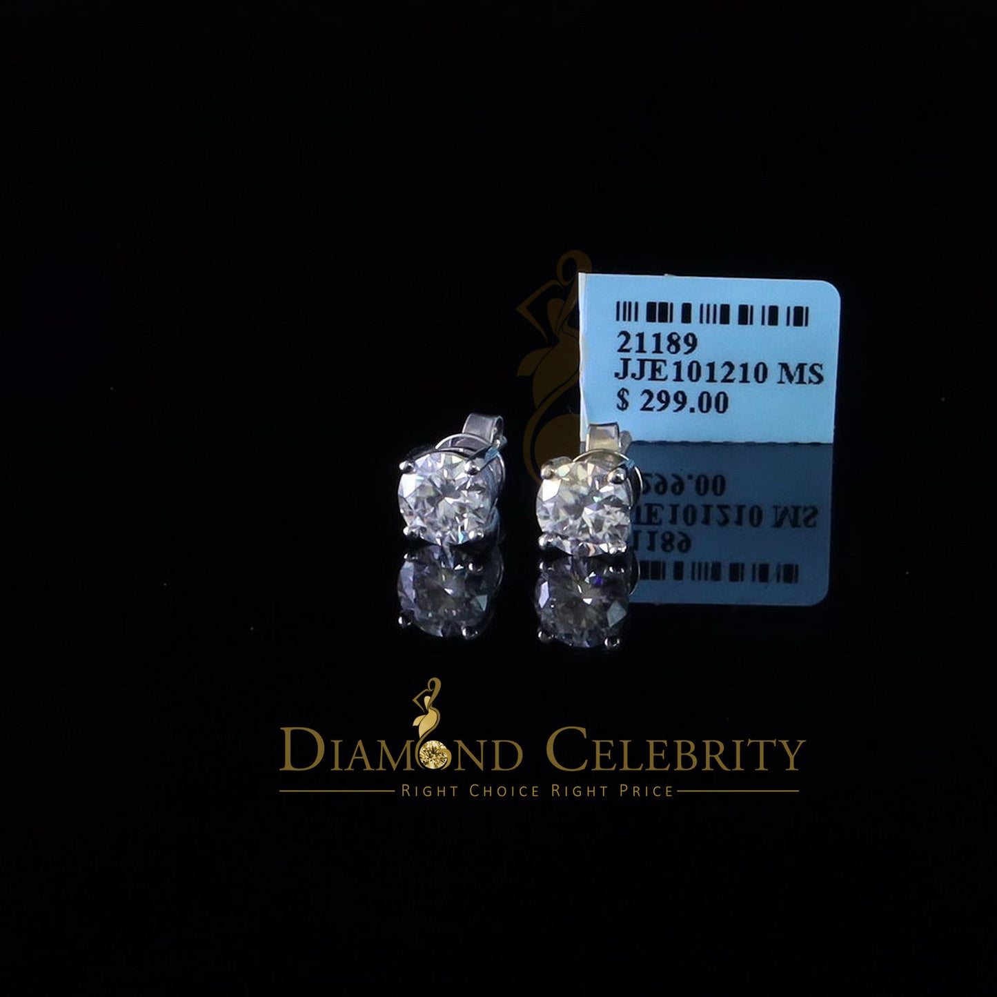 Diamondcelebritees 2.00ct VVS 'D' Moissanite For Men's/Womens Silver White Round Stud Earrings