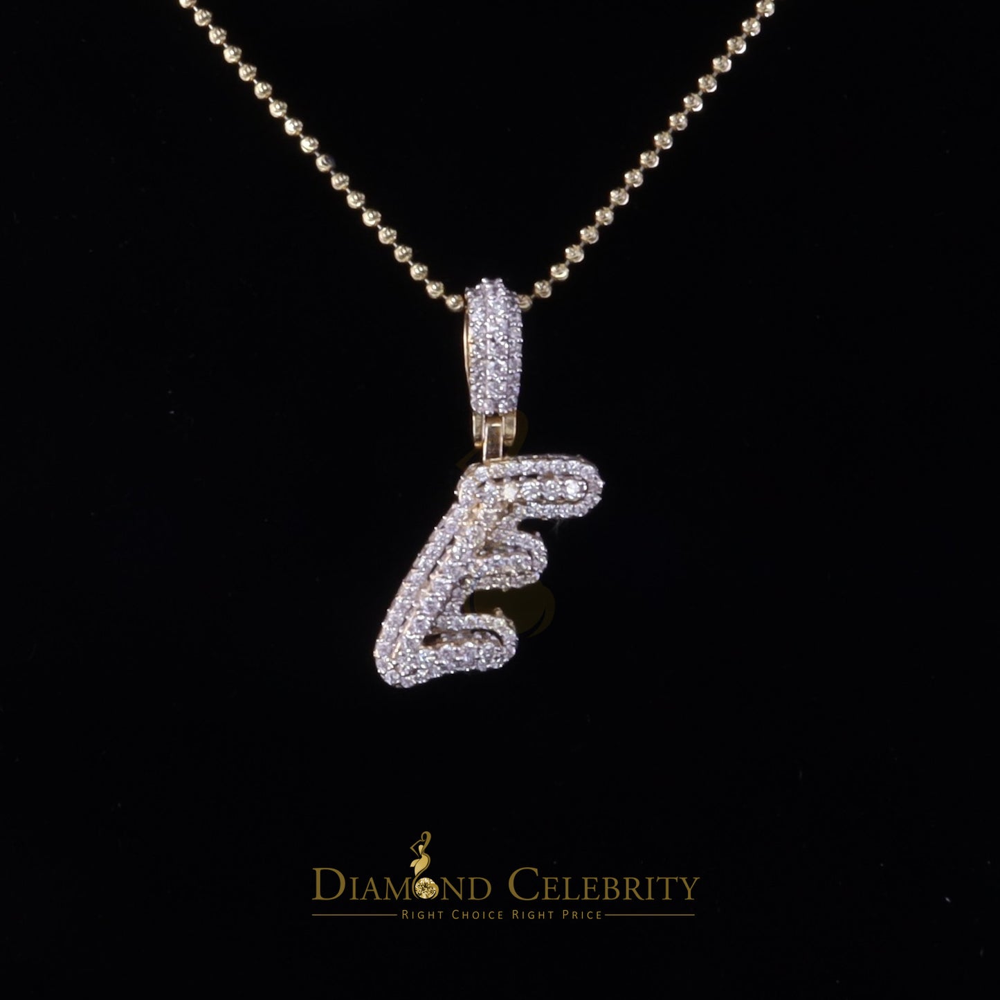 DiamondCelebritees Yellow Cursive 3D Alphabet Shape 925 Sterling Silver Cubic Zirconia Pendant