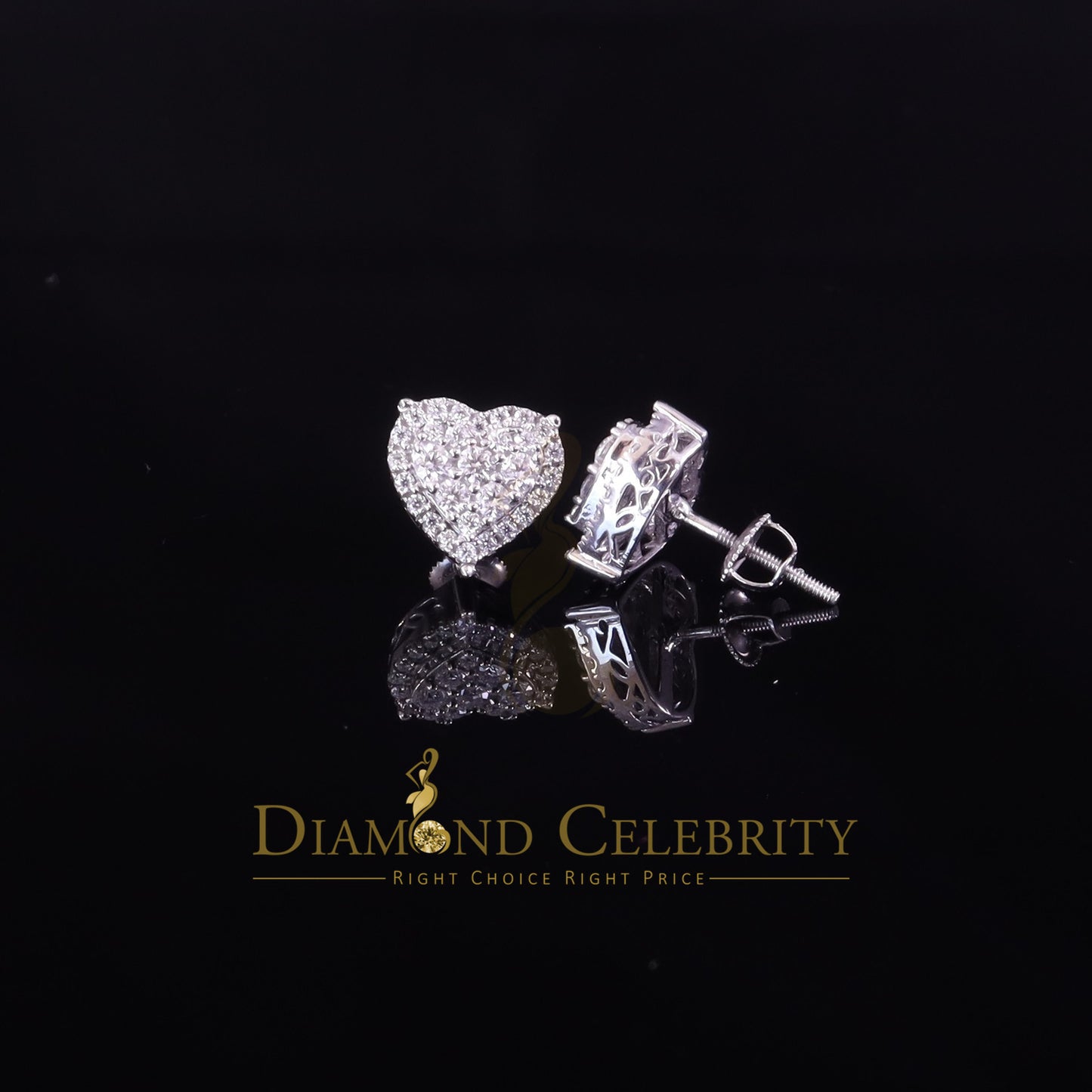 Diamondcelebritees Men's/Womens 925 Silver White 1.00ct VVS 'D' Moissanite Heart Stud Earrings