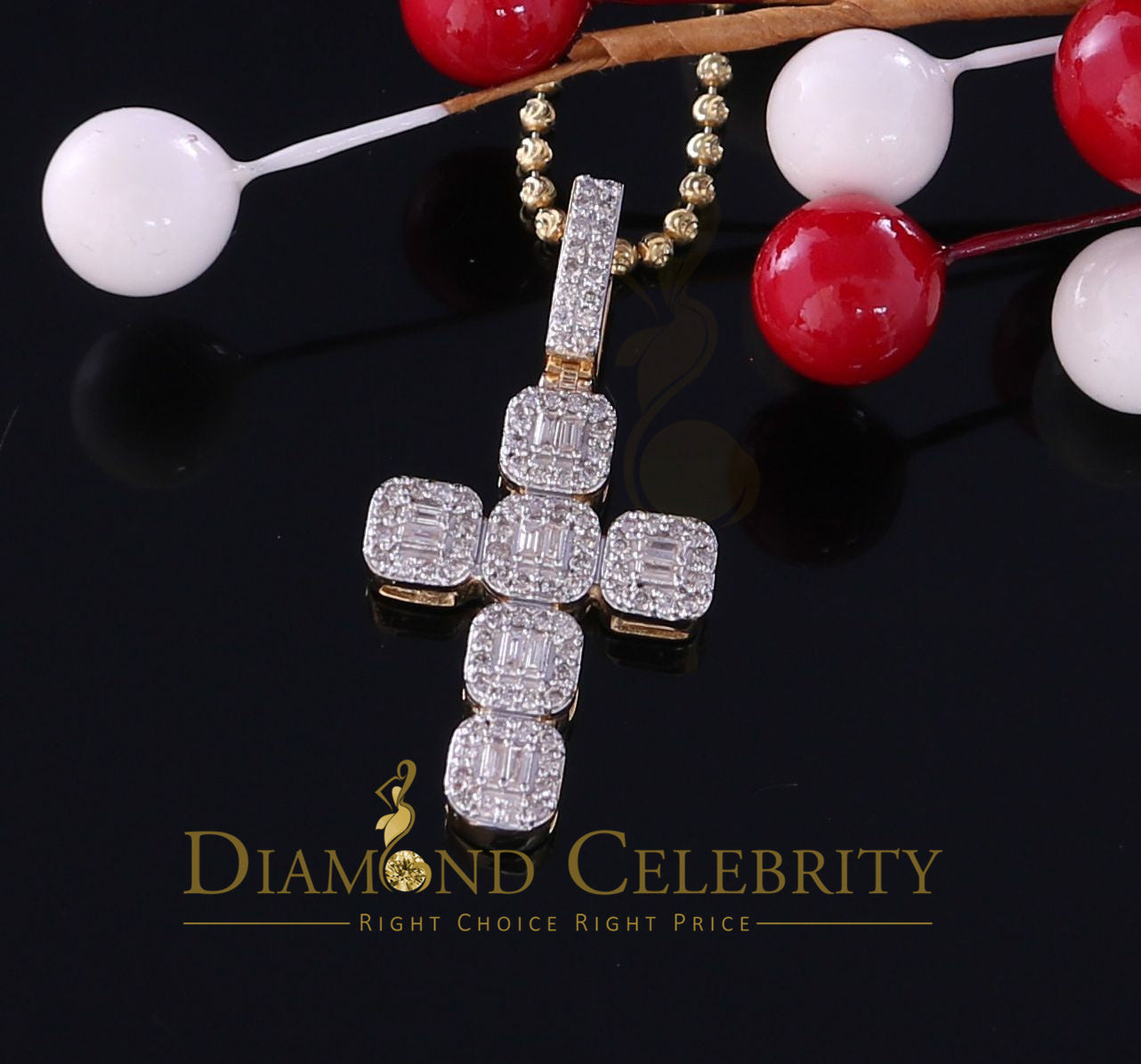 DiamondCelebritees 10k Real Gold Real Diamond 0.50ct CROSS Charm Fashion Yellow Style Pendant