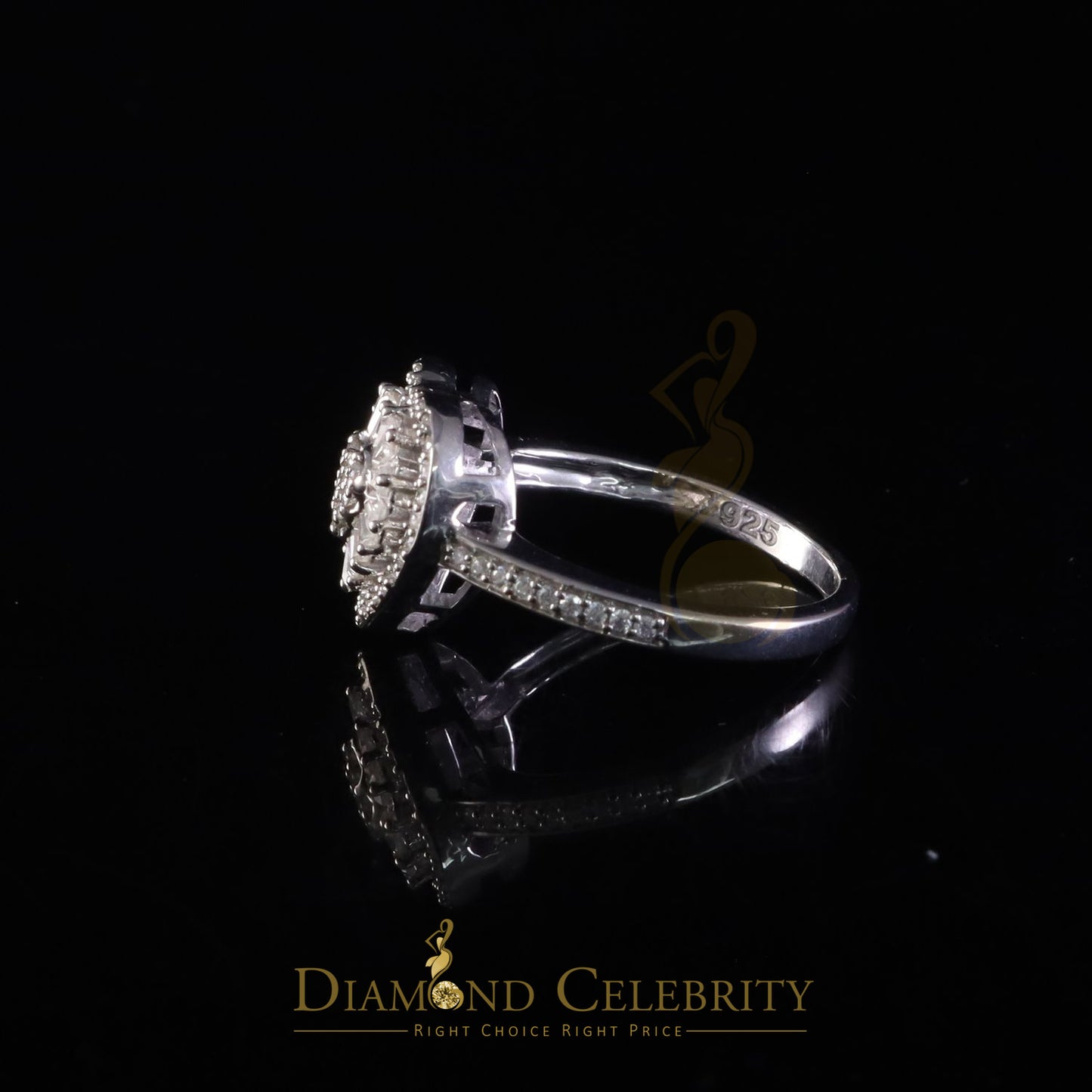 DiamondCelebritees Womens Heart 925 White Silver 1.00ct VVS 'D' Baguette Moissanite Ring Size 7