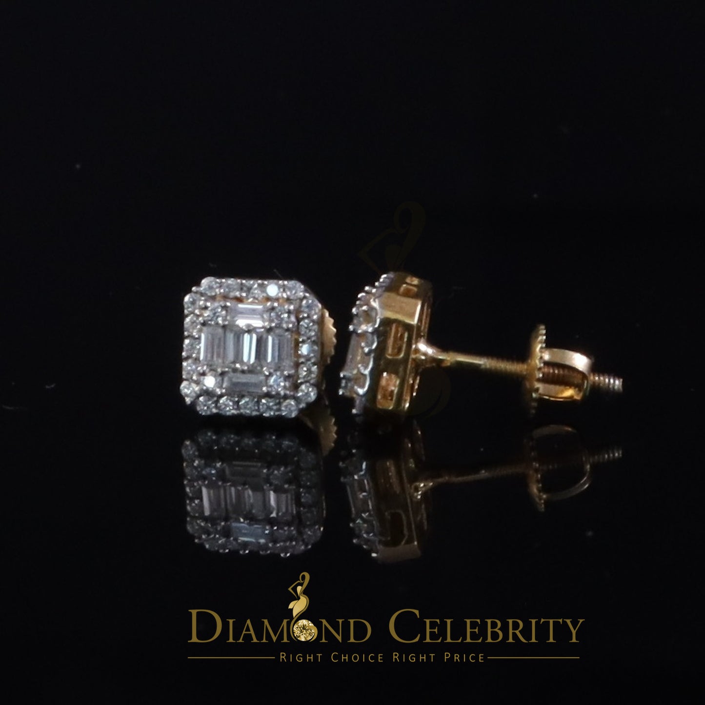 DiamondCelebritees Men's/Womens 925 Silver Yellow 0.25ct VVS 'D' Moissanite Square Stud Earrings