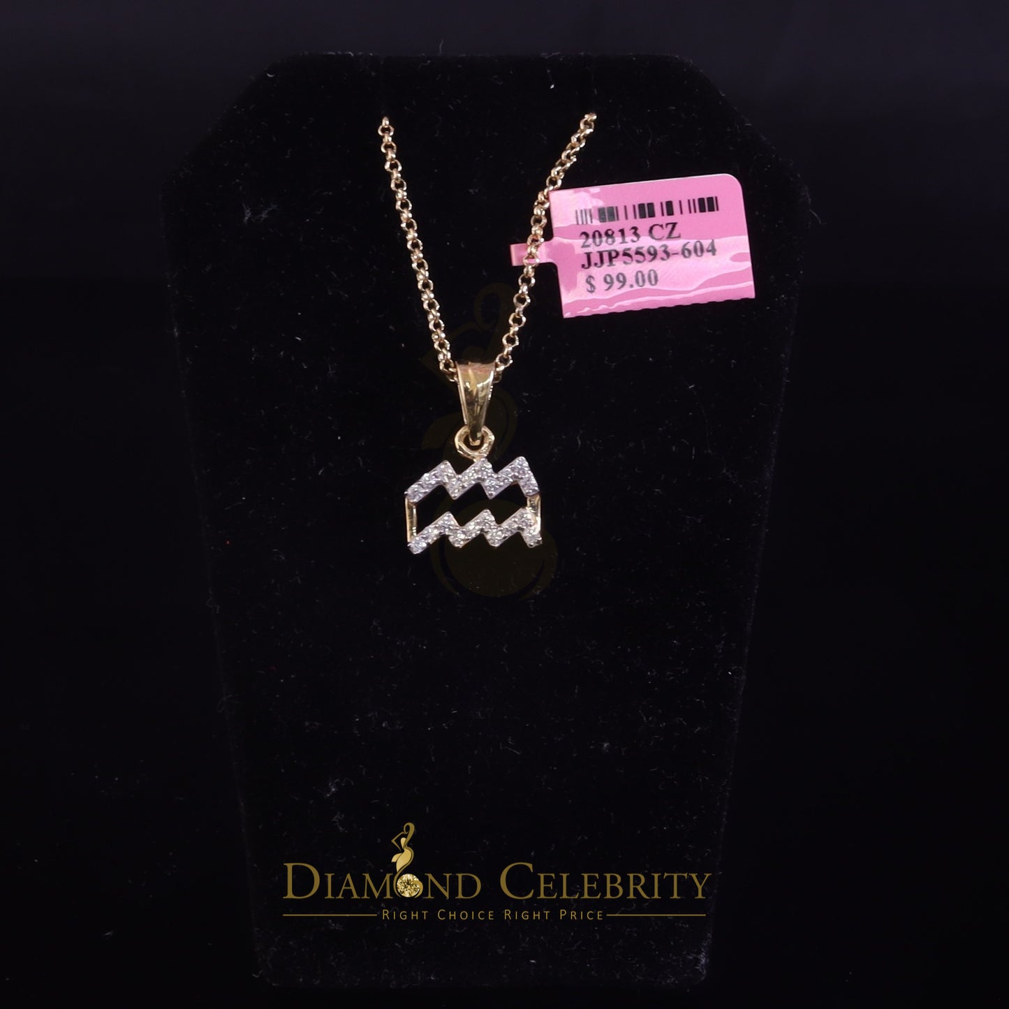 DiamondCelebritees 0.50ct Cubic ZirconiaYellow Silver AQUARIUS FEBRUARY Month Pendant Men & Women