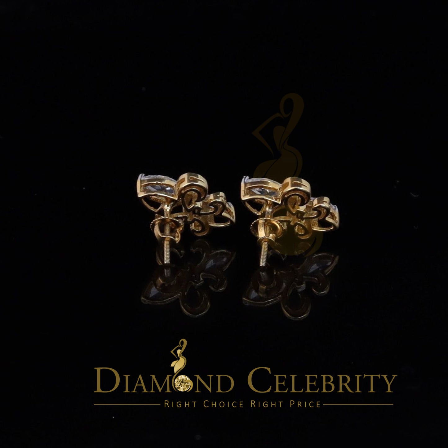 DiamondCelebritees 925 Yellow Silver Ladies Fleur de Lis Screw Back 2.43ct Cubic Zirconia Earrings