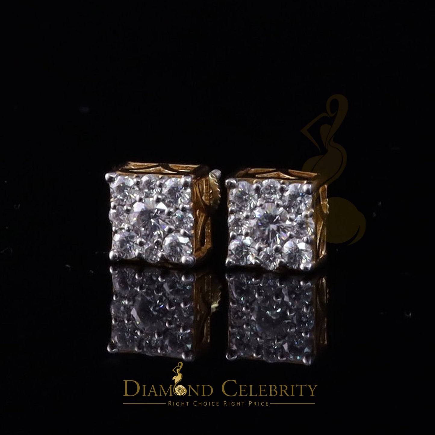 DiamondCelebritees New Women & Men 925 Silver Yellow 1.00ct VVS D Moissanite Square Stud Earrings