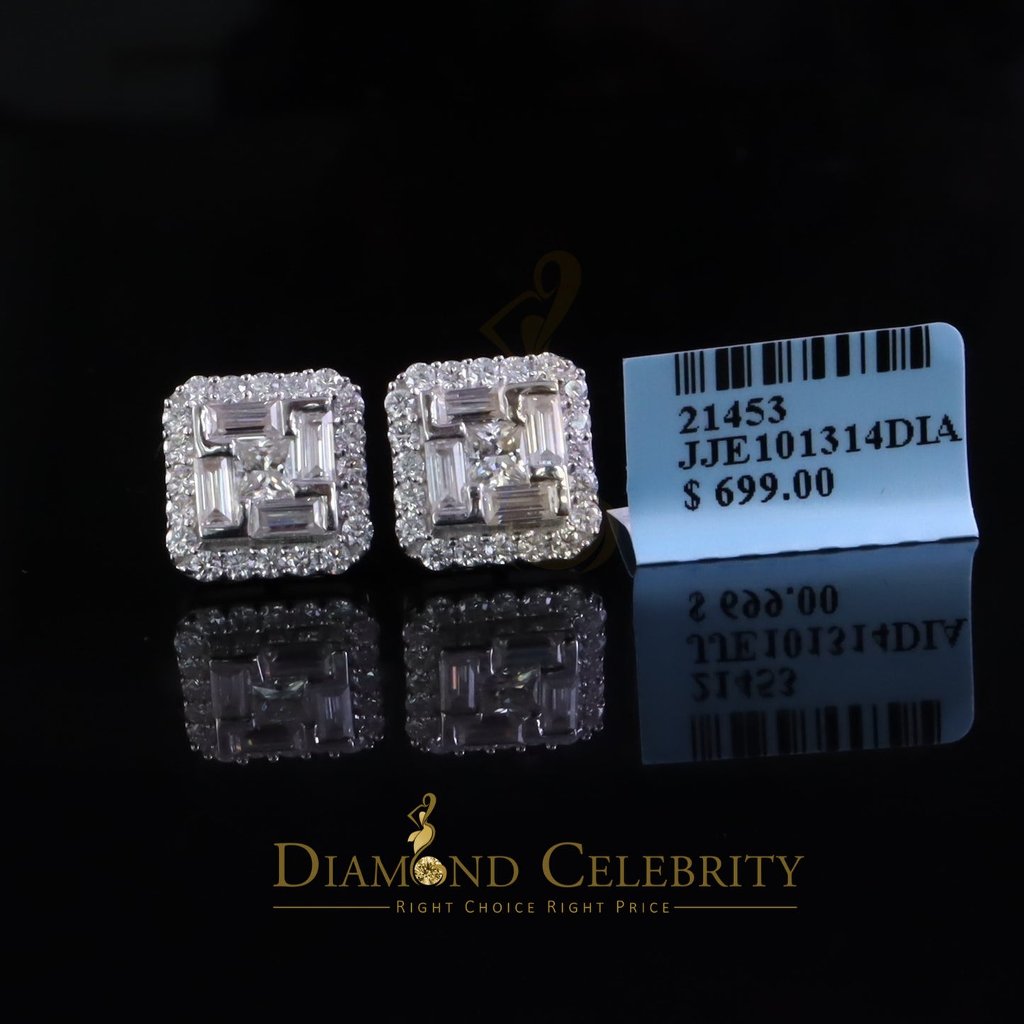 Diamondcelebritees New Men's White 925 Silver 1.66ct VVS D Moissanite Square Stud Womens Earring
