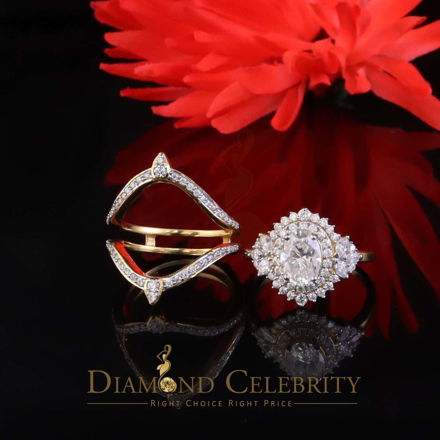 DiamondCelebritees 3.0ct Moissanite Yellow Oval Cut Enhancer 925 Silver Guard Wrap SZ7 Ring Women's