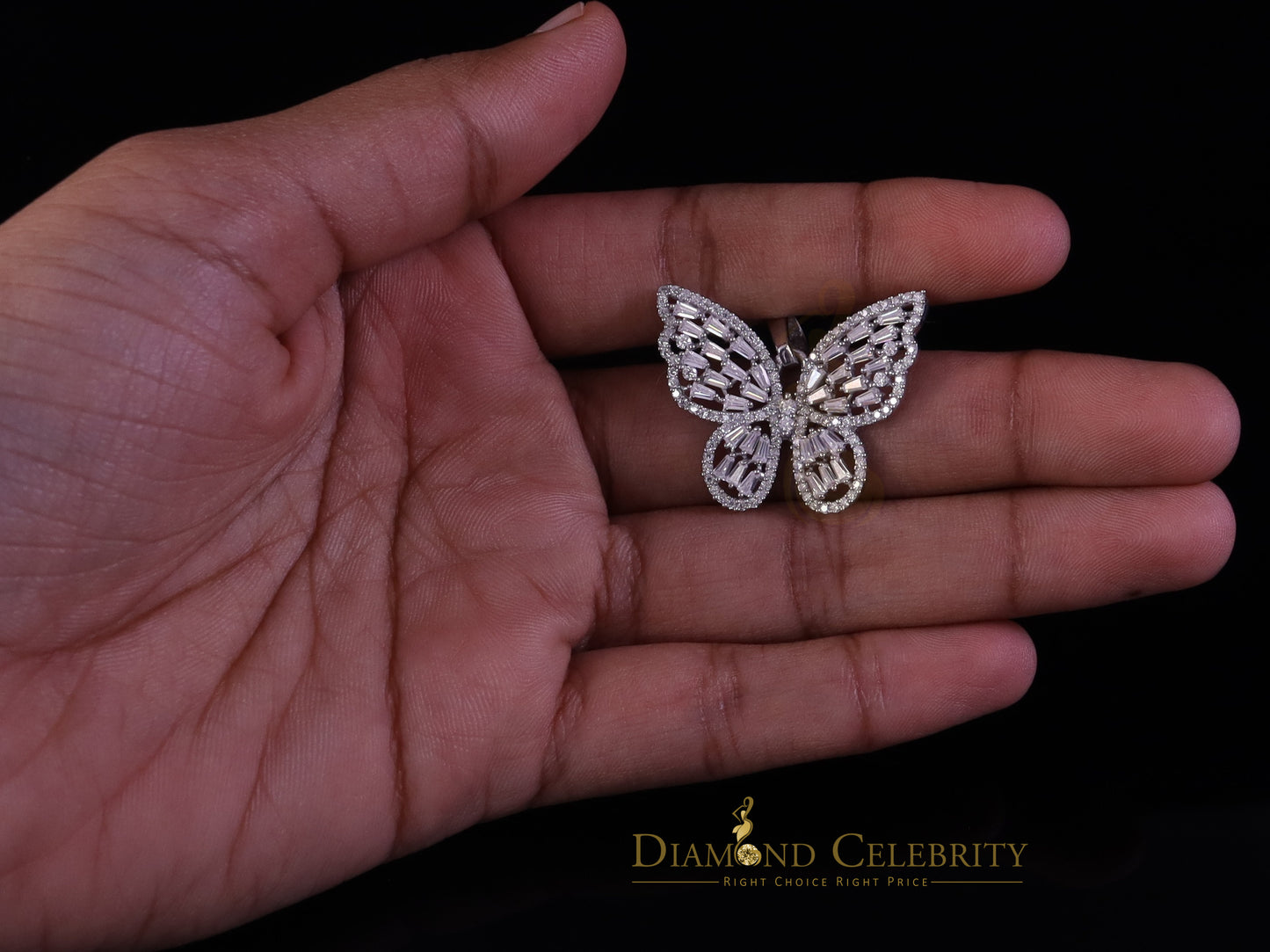 Diamondcelebritees Men's/Womens 925 Silver White 1.75ct VVS 'D' Moissanite Butterfly Pendant