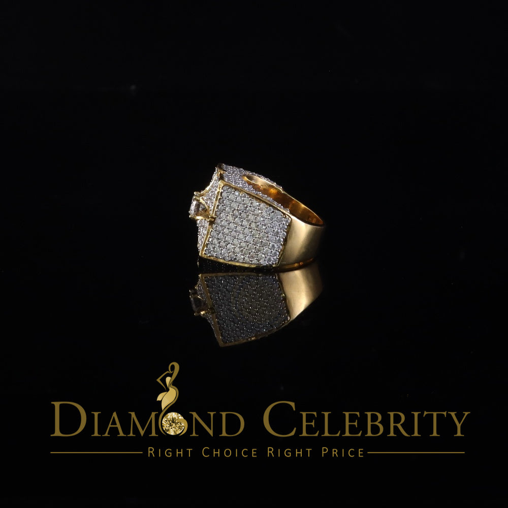 DiamondCelebritees 925 Yellow Sterling Silver 7.00ct VVS 'D' Moissanite Men's SquareRings Size 10