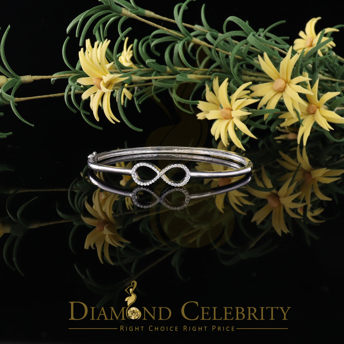 DiamondCelebritees 925 Sterling Silver White 0.41ct Cubic Zirconia Infinity Bangle Size 2.47 Inch