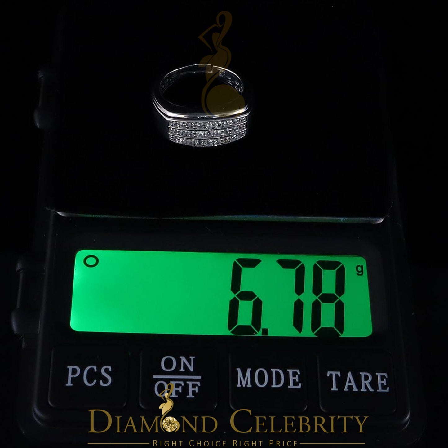 DiamondCelebritees Diamond Celebrity 925 White Sterling Silver 27 Cubic Zirconia Men's Ring Size 8