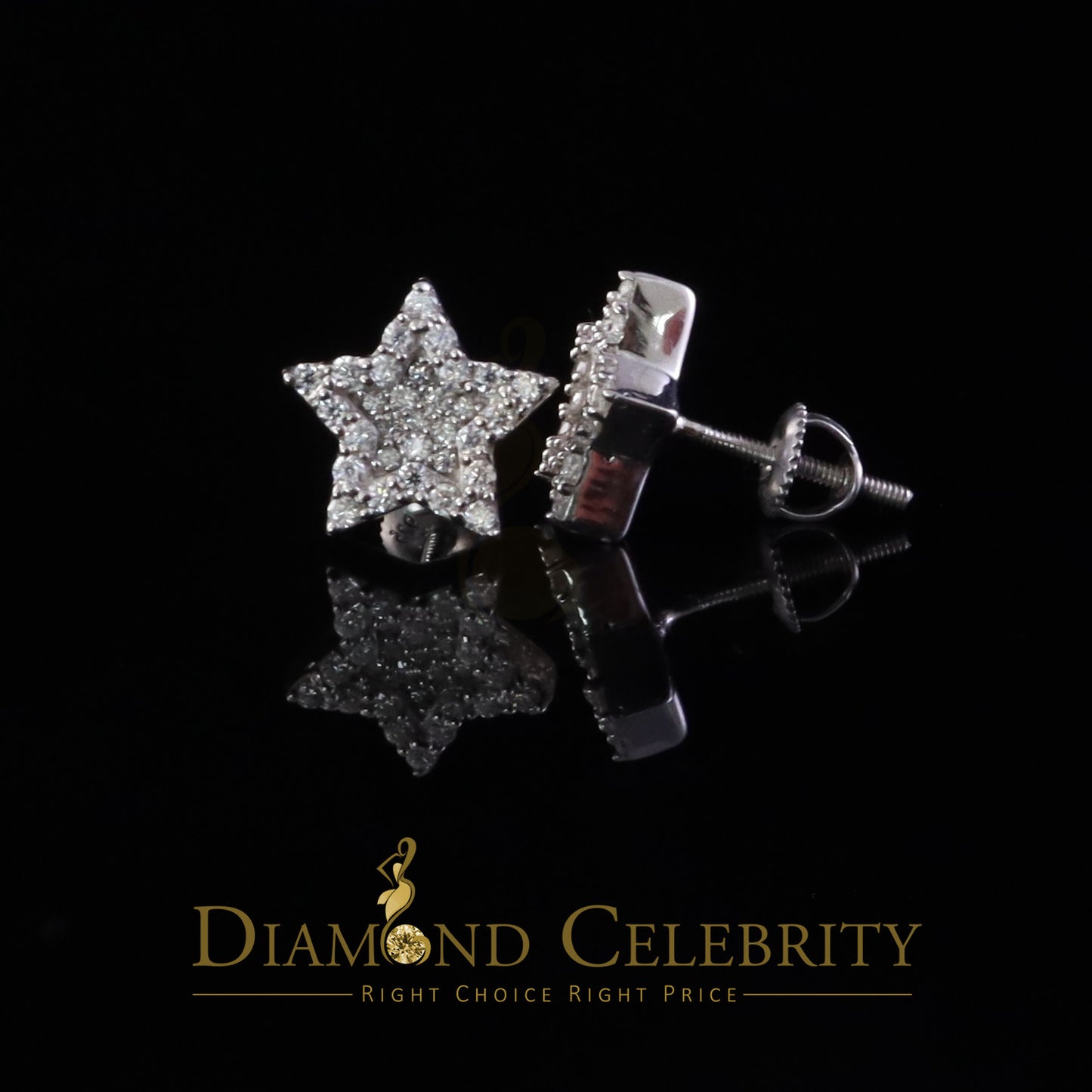 Diamondcelebritees 925 White Silver 0.66ct VVS 'D' Moissanite Star Stud Earring Men's/Womens