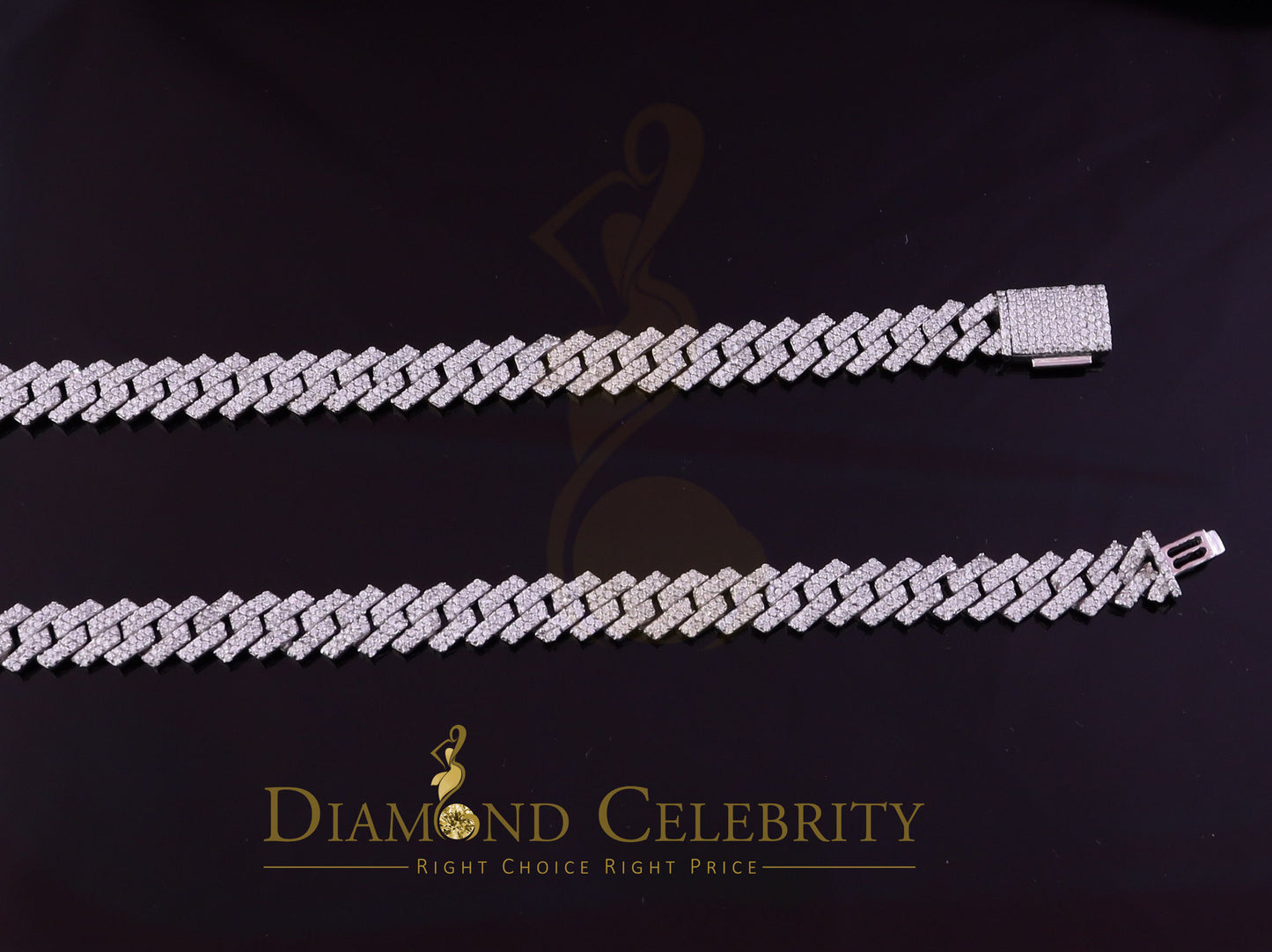 DiamondCelebritees White Cuban Moissanite Necklace Wdth 8mm Length sz 20inch Sterling Silver