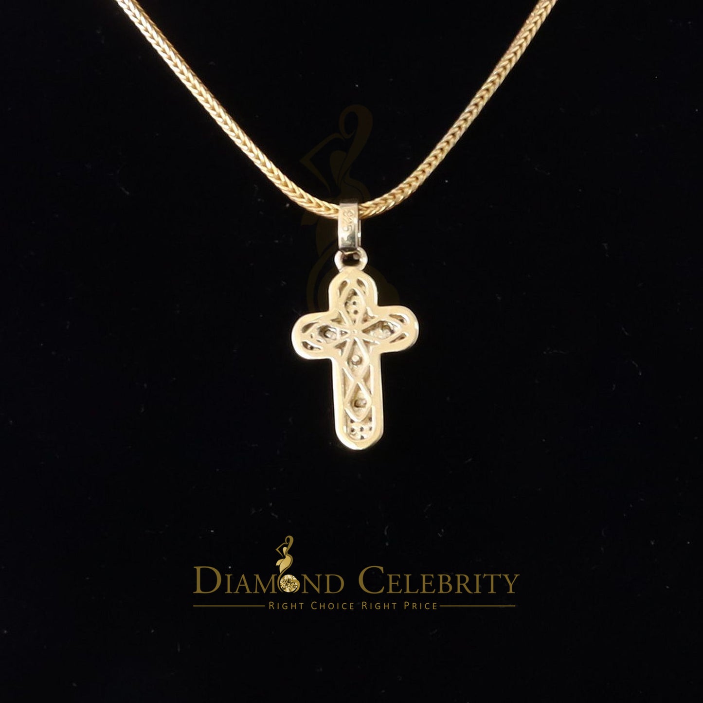 DiamondCelebritees Real 0.25ct Diamond Sterling Silver Yellow Cross Pendant