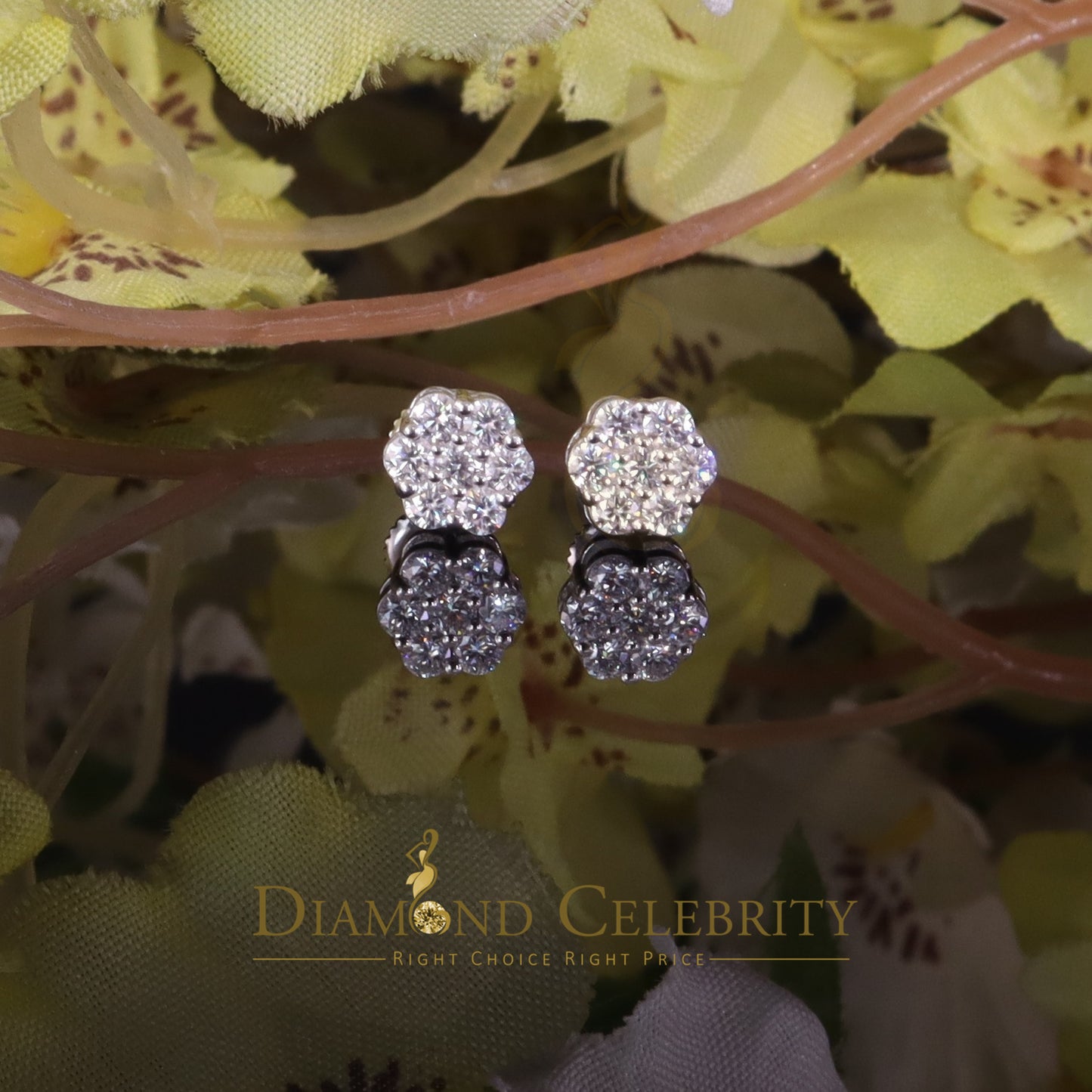 Diamondcelebritees Men's/Womens 925 Silver White 0.50ct VVS 'D' Moissanite Floral Stud Earrings