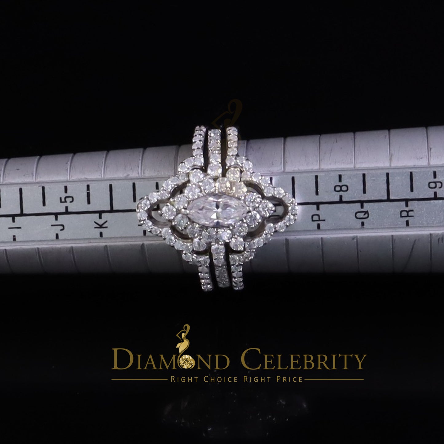 DiamondCelebritees Womens 2.00ct VVS 'D' Marquise Moissanite 925 Sterling Silver White Ring Size 7