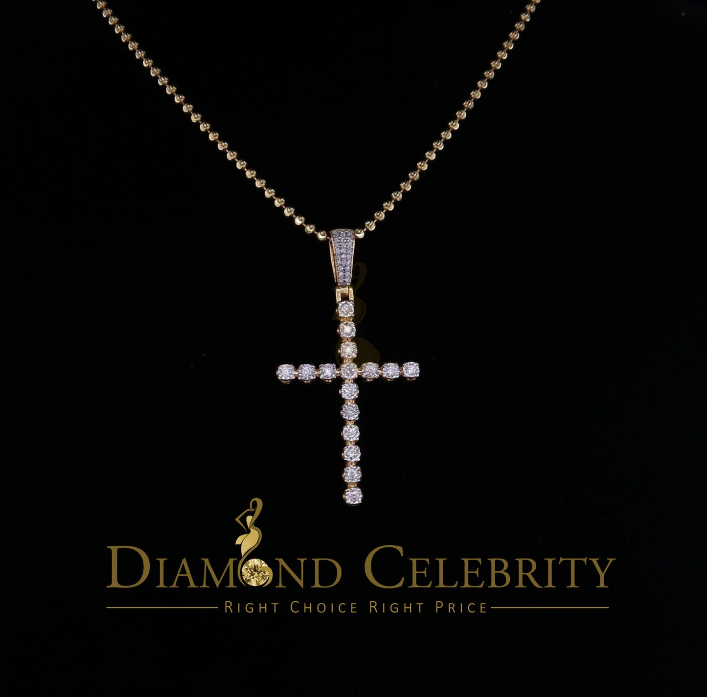 DiamondCelebritees Real 0.66ct Diamond Sterling Silver CROSS Charm FAshion Necklace Yellow Pendant