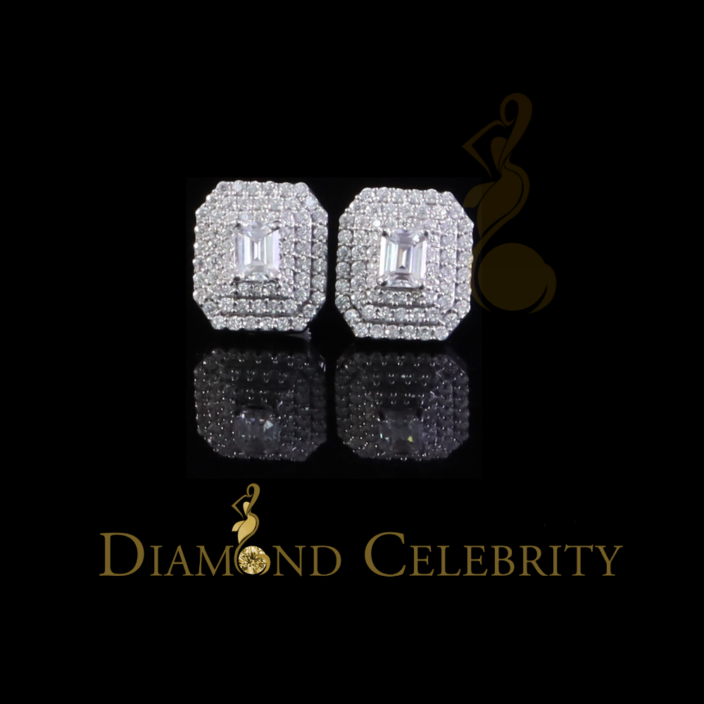 Diamondcelebritees Unisex 1.10ct VVS 'D' Emerald Cut Moissanite 925 Silver White Octagonal Earrings
