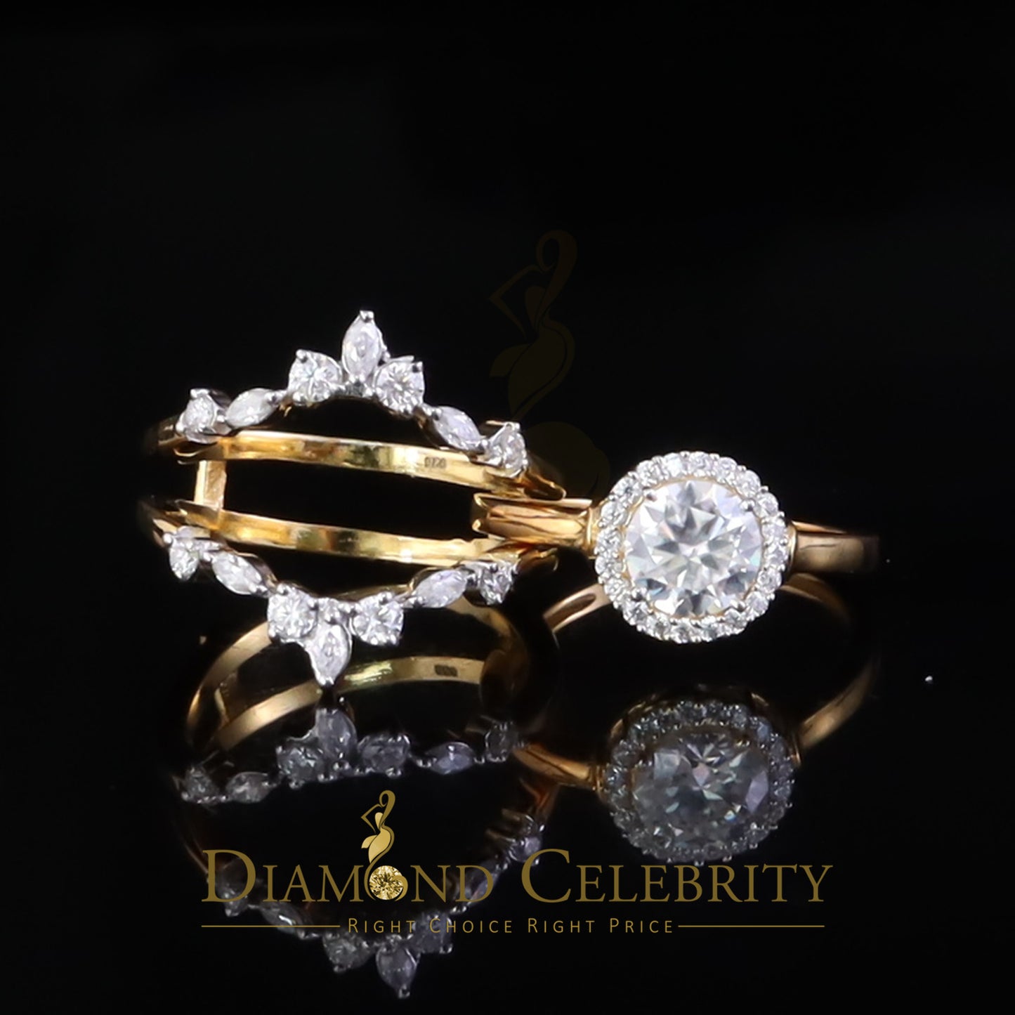 DiamondCelebritees 1.66ct Moissanite Solitaire Enhancer 925 Silver Yellow Guard WrapInsert Ring Sz7