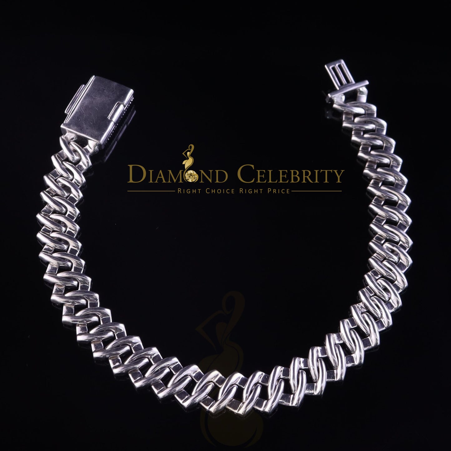 Diamondcelebritees 925 Silver 12.00ct Cubic Zirconia White Cuban Bracelet SZ 8.5inch & 12mm Width