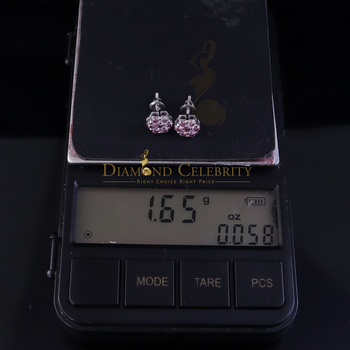 Diamondcelebritees Mens/Womens 925 Silver White 1.00ct VVS 'D' Pink Moissanite Floral Stud Earrings