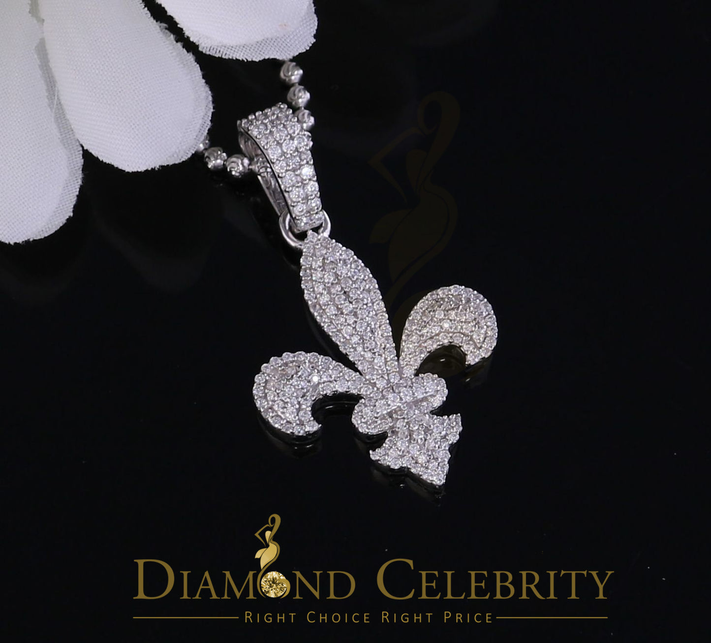DiamondCelebritees White 925 Sterling Silver Fleur de Lis Shape Pendant with 1.89ct Cubic Zirconia