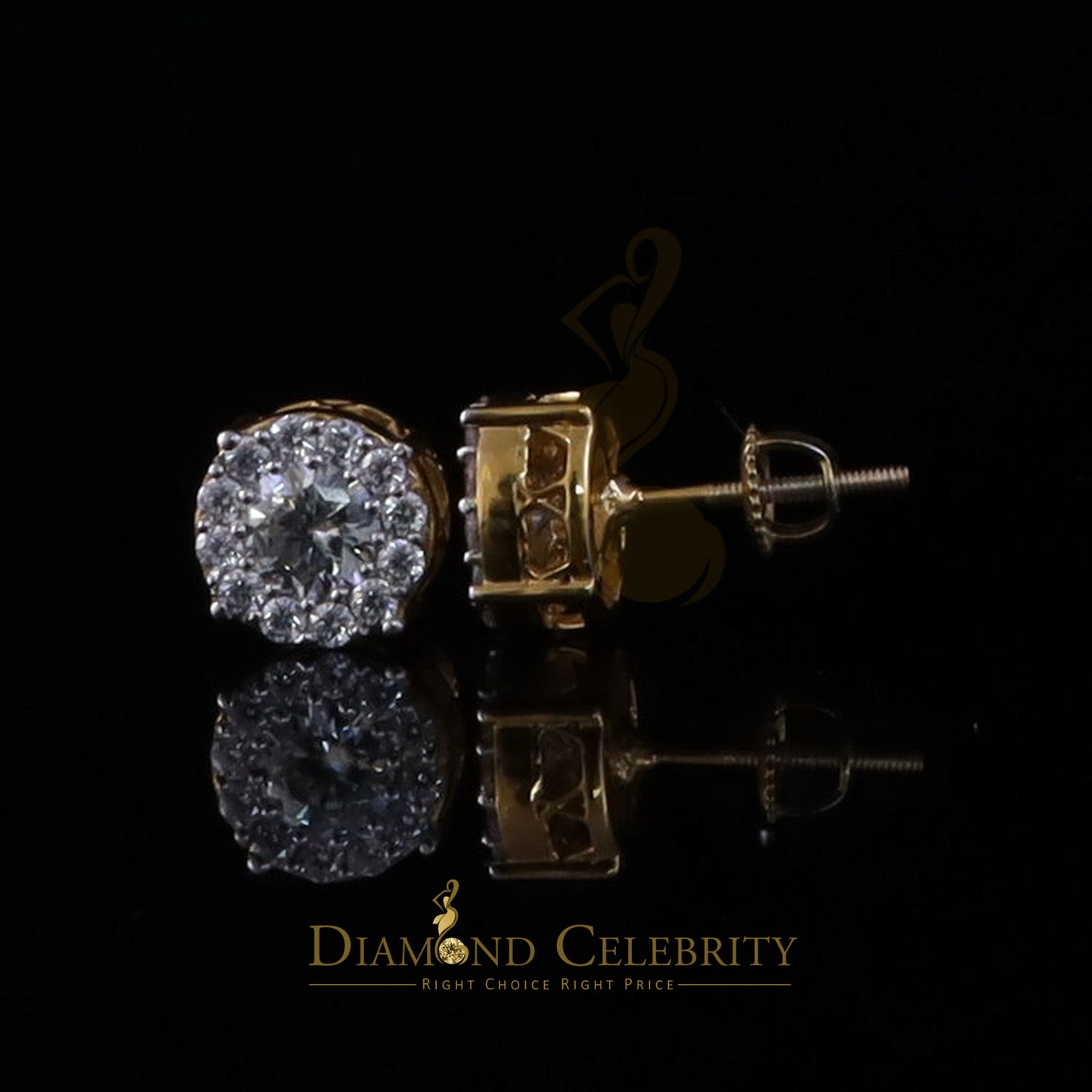 DiamondCelebritees Round Women's/Men's 925 Silver Yellow 0.75ct VVS D Moissanite Round Stud Earring