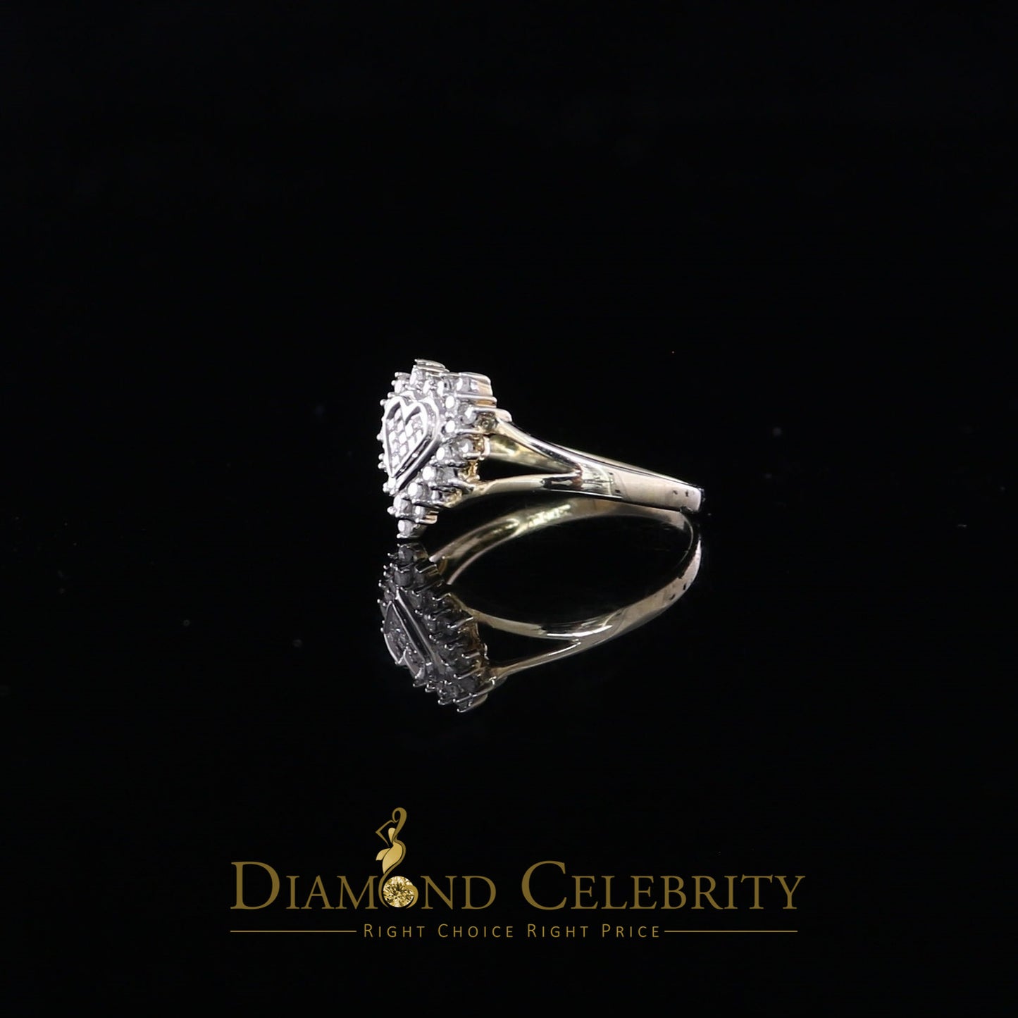 DiamondCelebritees Yellow Real 10 KTGold with 0.33 CT Real Diamond Heart Shape Womens Ring SZ 6.5