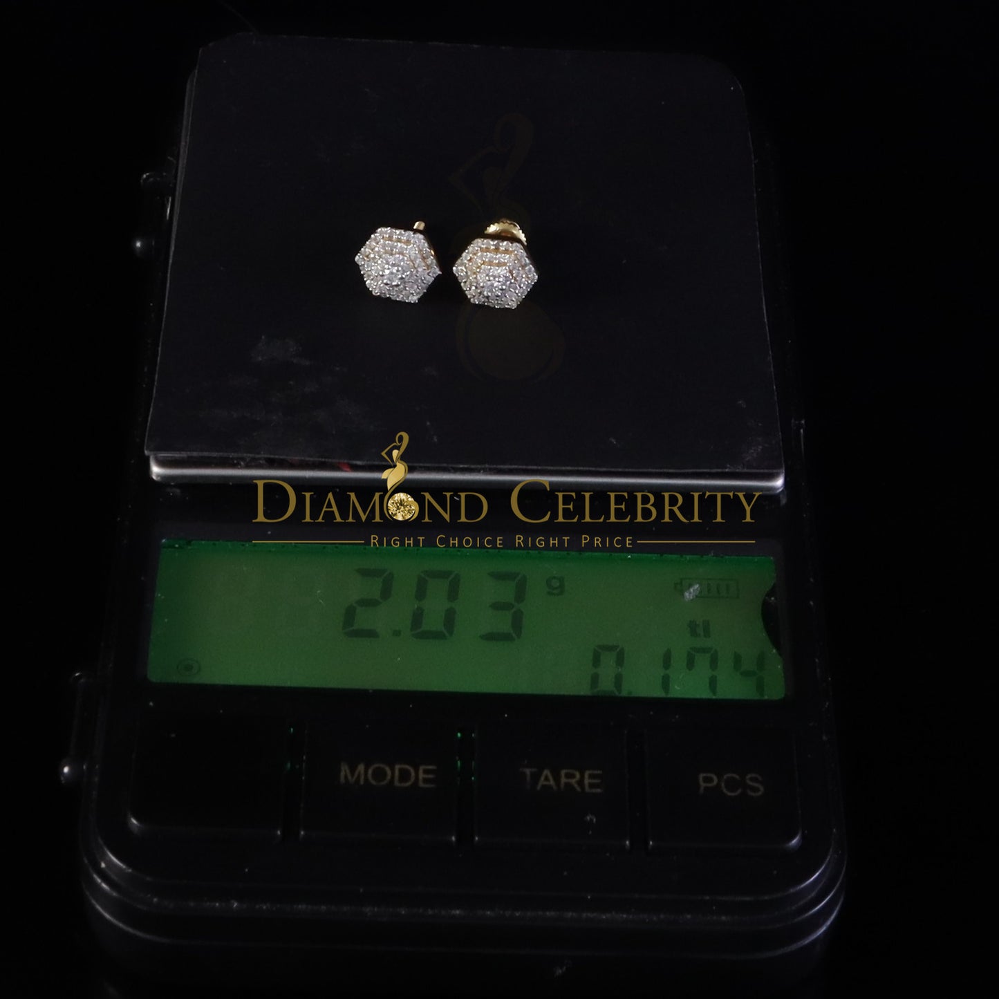 DiamondCelebritees Hexagonal Stud Earrings 0.50ct VVS 'D' Moissanite 925 Yellow Silver Men's/Womens