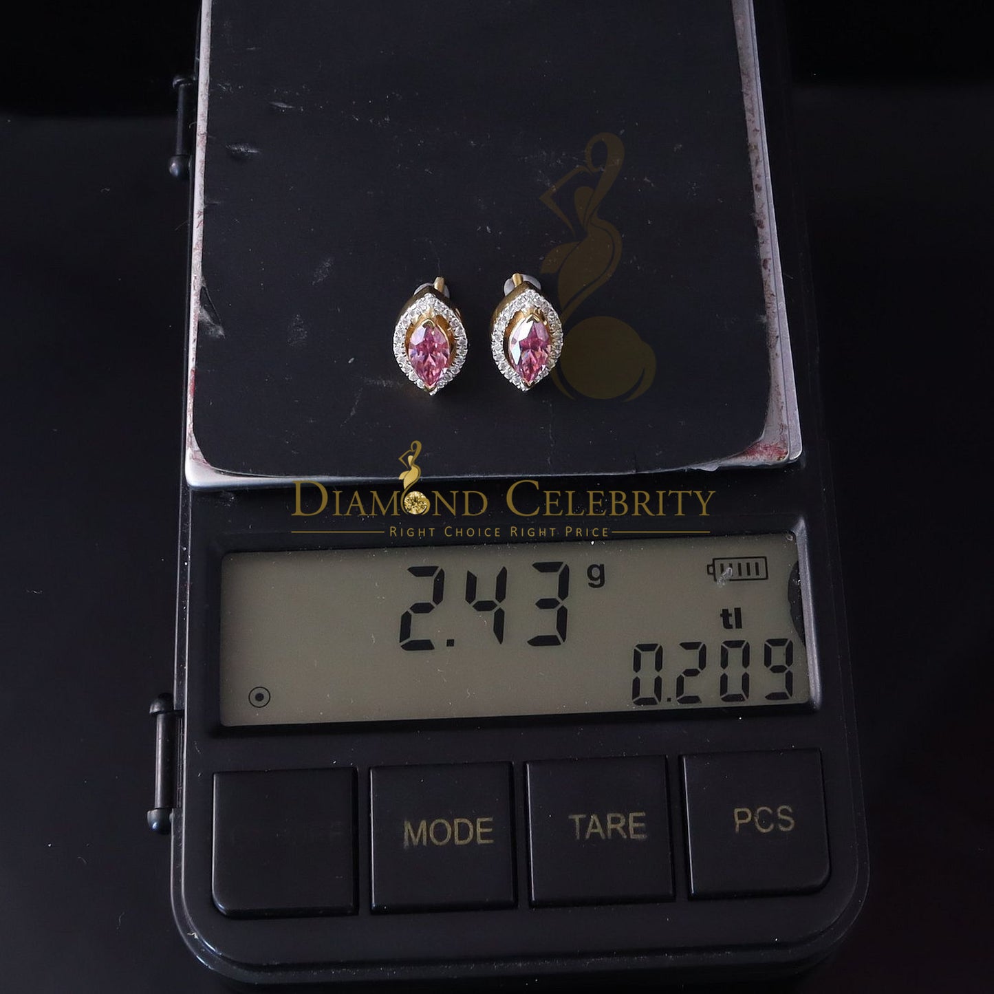 DiamondCelebritees 1.25CT VVS 'D' Pink Moissanite Men's/Women's 925 Silver Yellow Stud Earrings