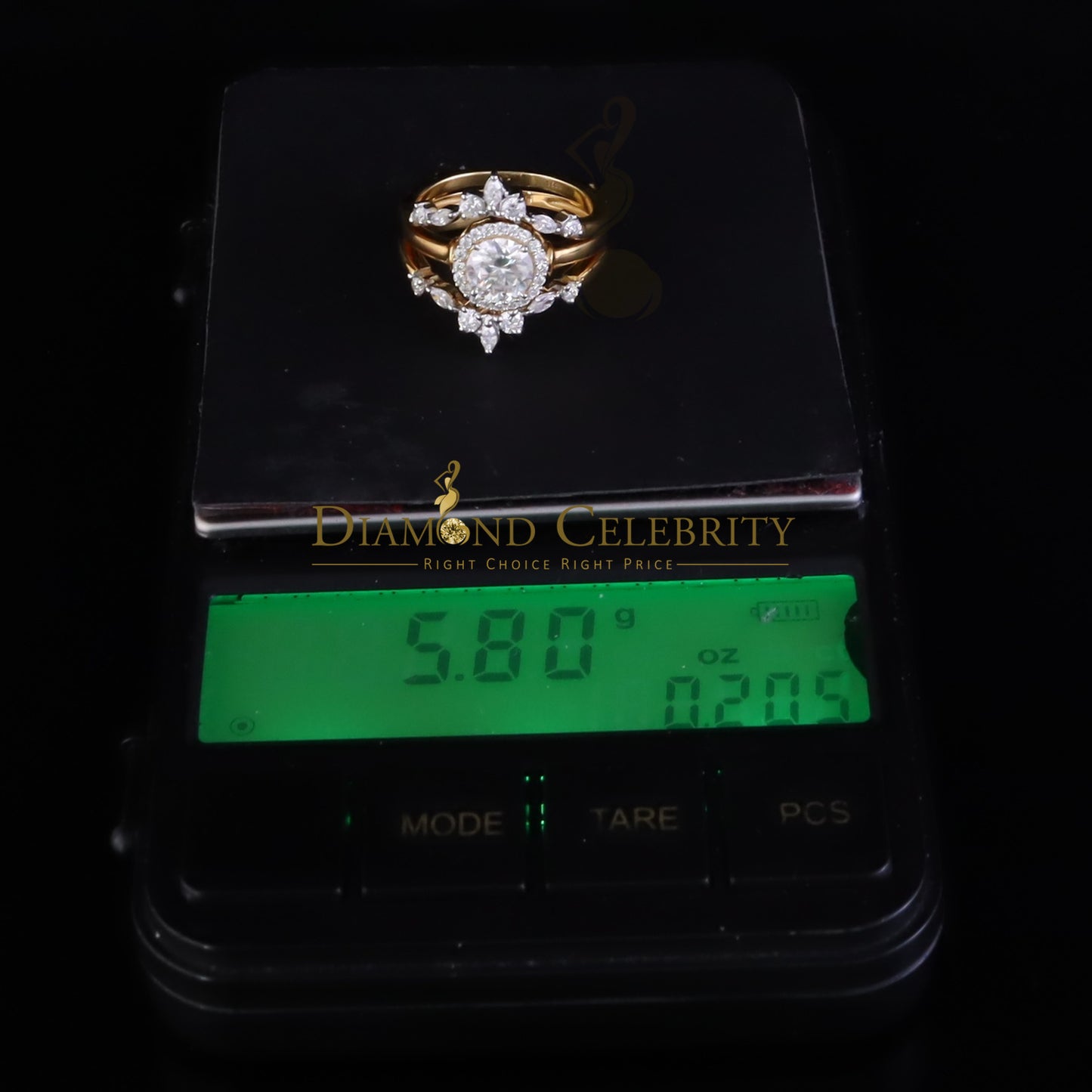 DiamondCelebritees 1.66ct Moissanite Solitaire Enhancer 925 Silver Yellow Guard WrapInsert Ring Sz7