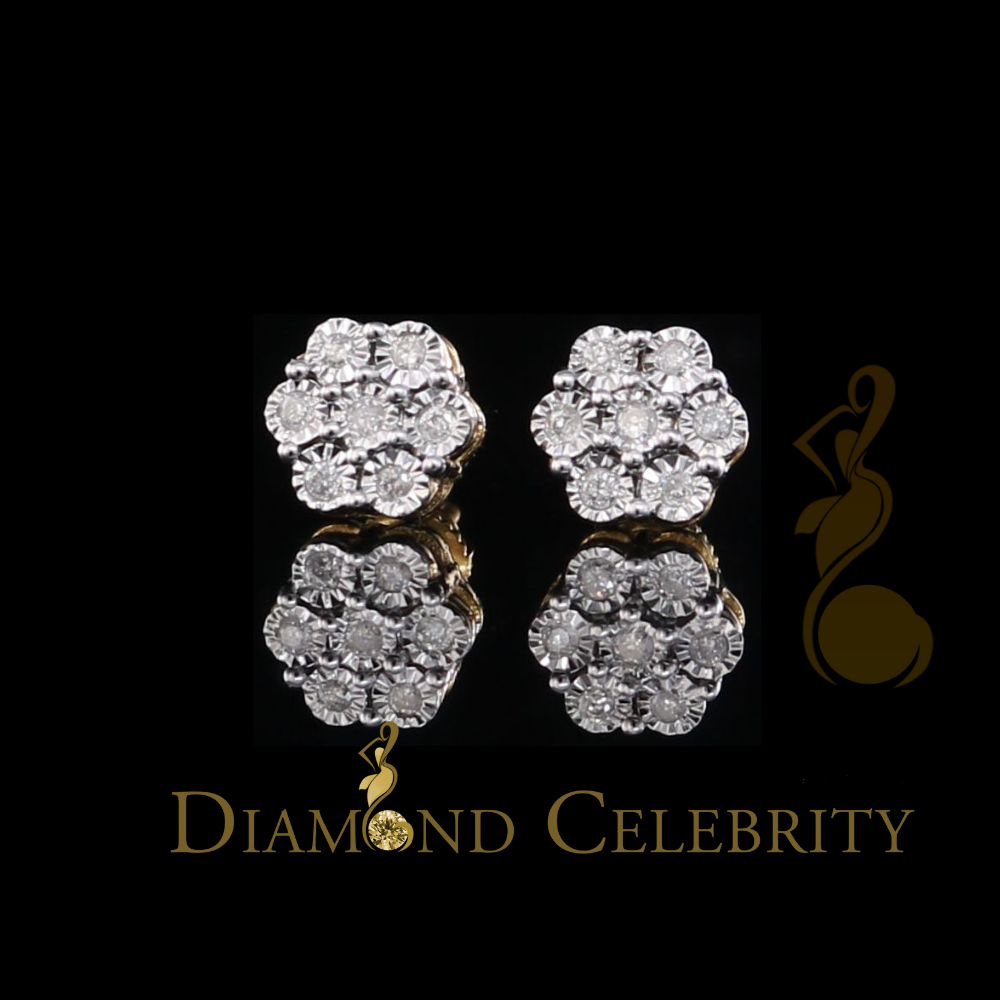 DiamondCelebriteesMen's 10K Real Yellow Gold Real 0.10CT Diamond illusion Stud Earrings for Women
