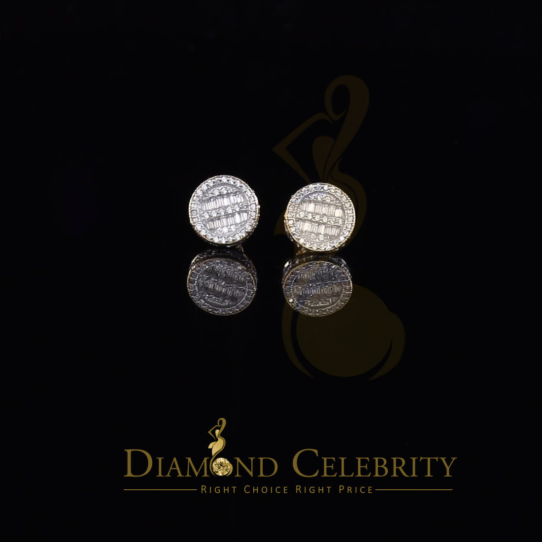 DiamondCelebritees 0.50ct VVS 'D' Moissanite Men's/Womens 925 Yellow Silver Round Stud Earrings