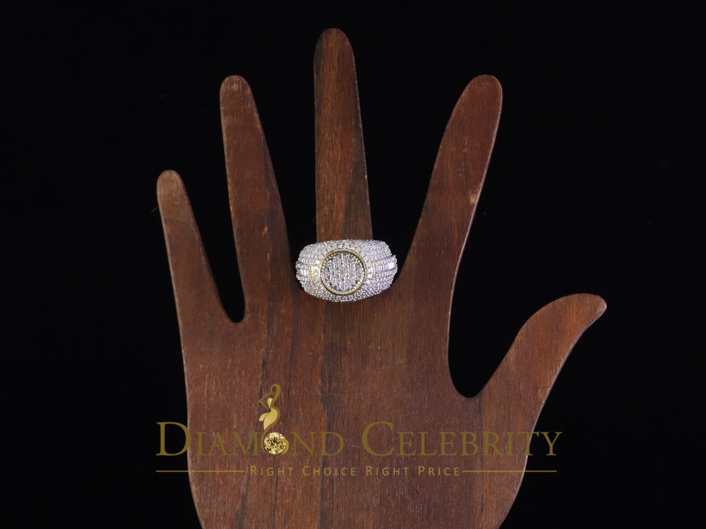 DiamondCelebritees Sterling Yellow Silver 5.50ct Buguette VVS 'D' Moissanite Round Men's Ring SZ 10