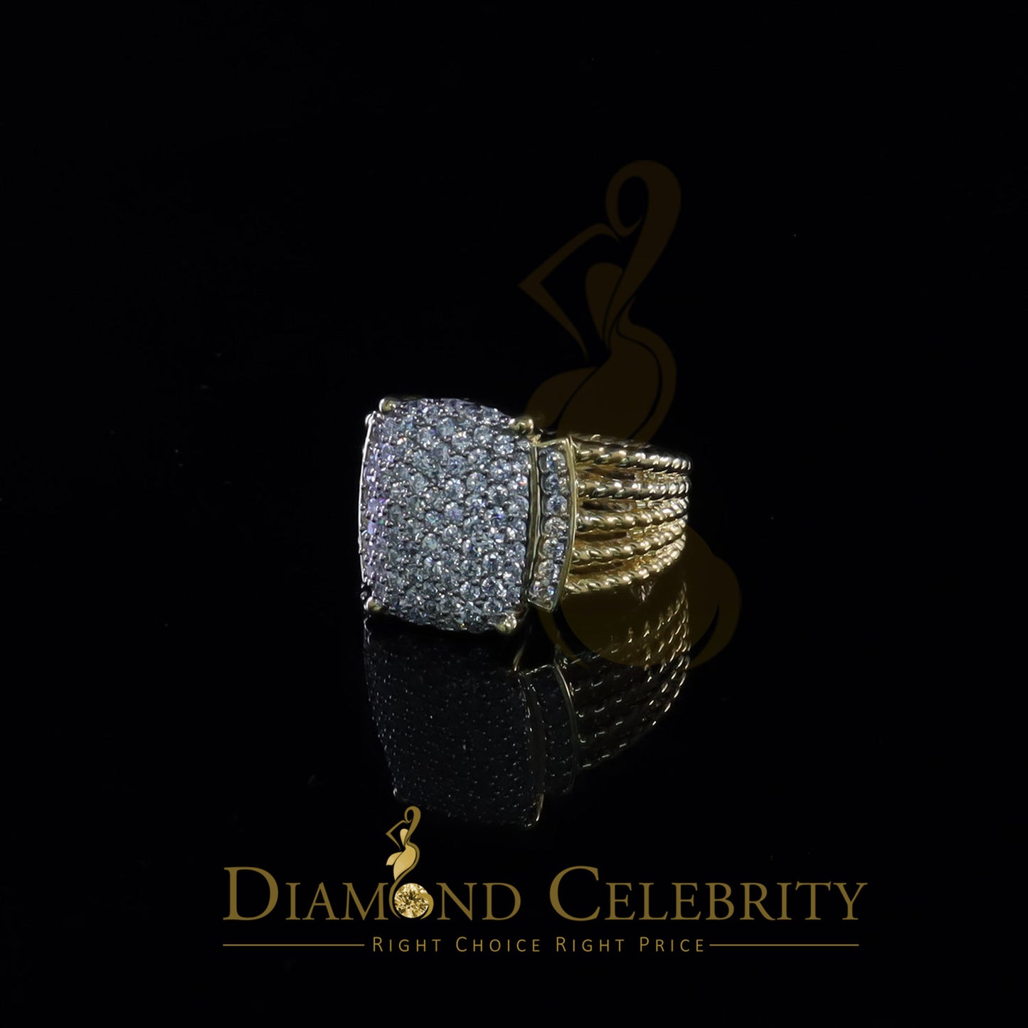 DiamondCelebritees 925 Silver Yellow 1.94ct Cubic Zirconia Adjustable Men's Ring From SZ 8 to 10