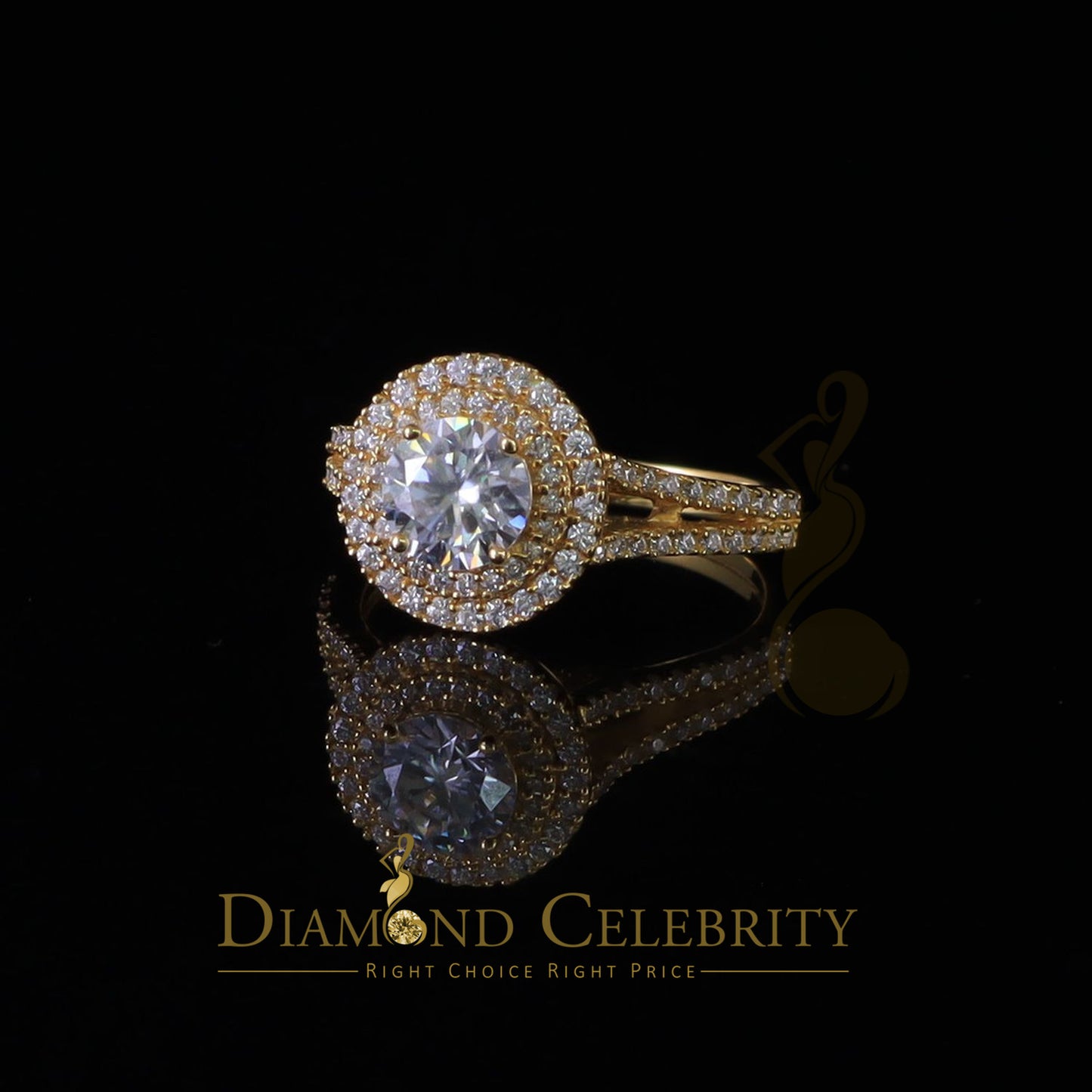 King Of Blings 10K Yellow Gold 2.00CT VVS/ D Color Round Solitaire Moissonite Womens Ring S/7